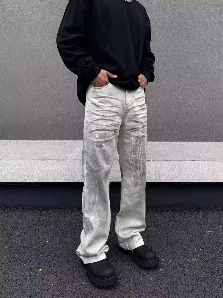 Designer × Jean Dirty Washing Baggy Ripped Stacked Jean Size US 28 / EU 44 - 1 Thumbnail