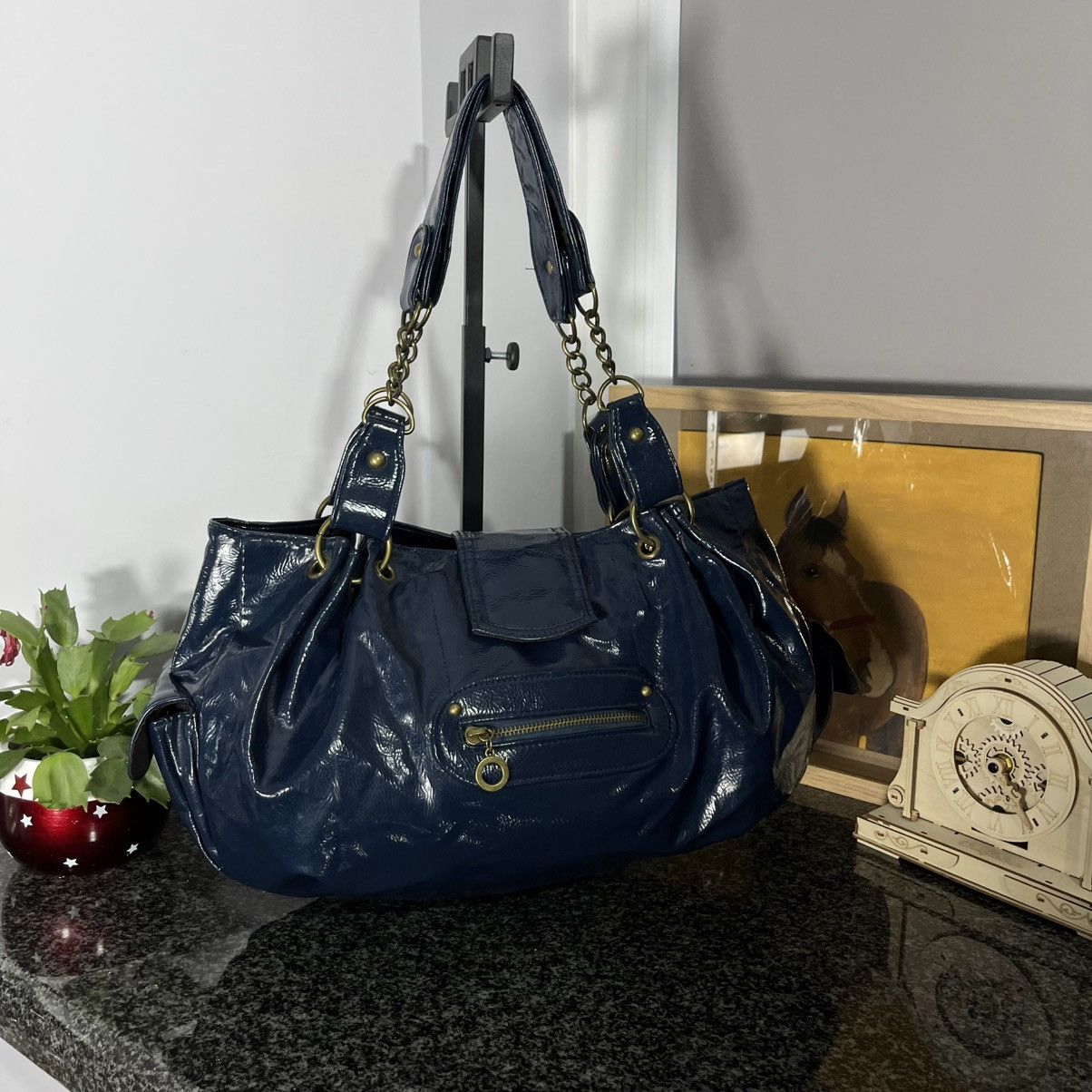 Avant Garde x Vintage Y2K Shoulder Baguette Leather Cargo Hand Bag Hype in Blue, Women's