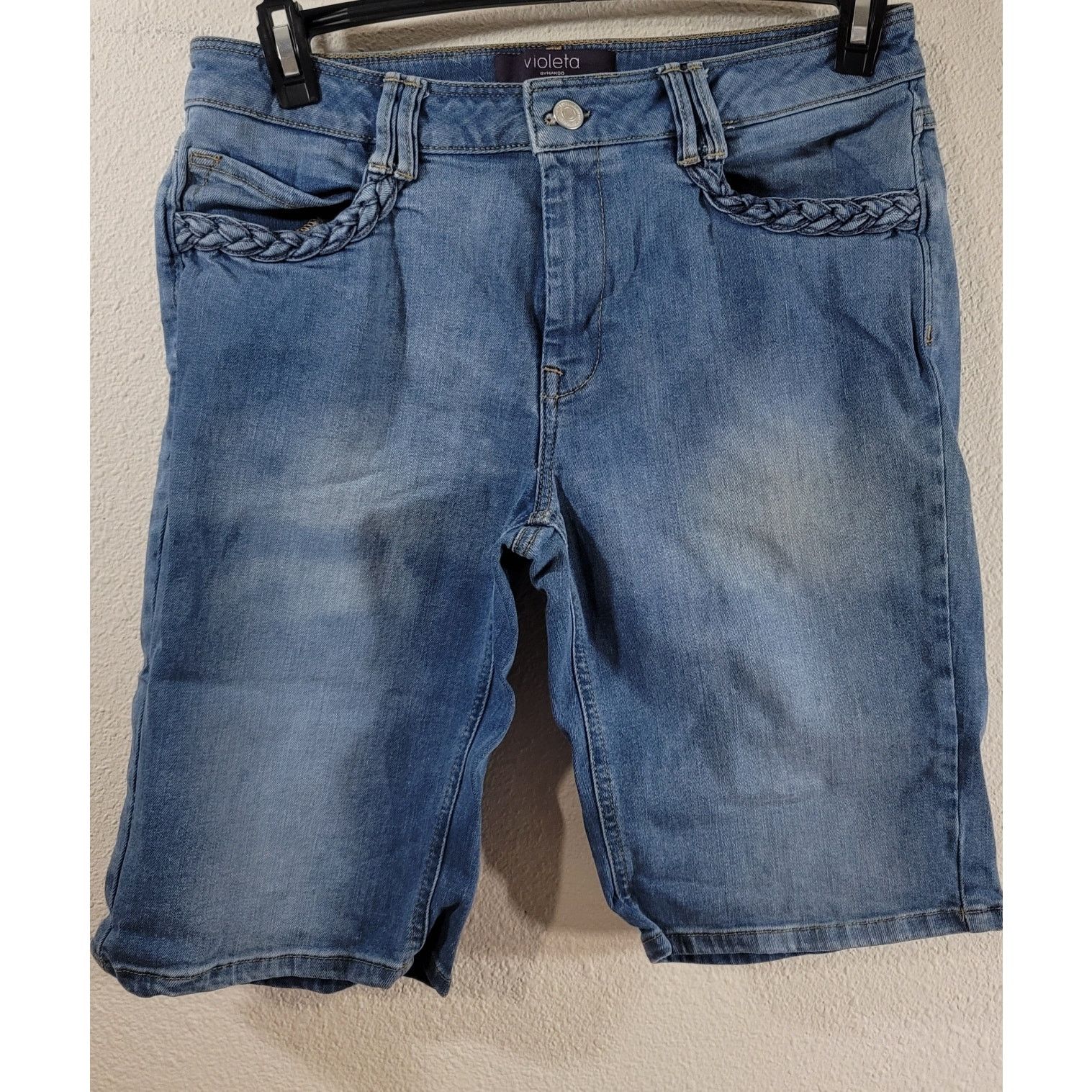 Other Violeta By Mango Stone Washed Braided Bermuda Shorts 12 Size 34" / US 12 / IT 48 - 1 Thumbnail