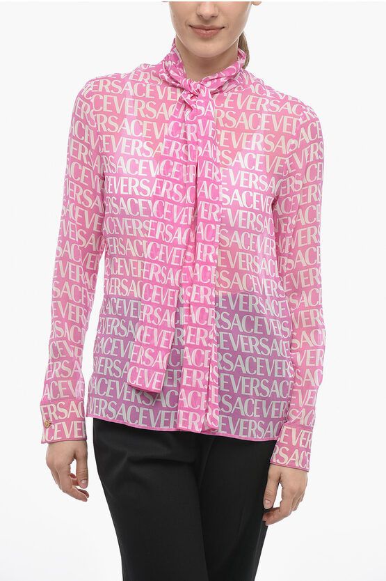 image of Versace Og1Mm0524 Silk Logoed Shirt In Pink, Women's (Size Small)