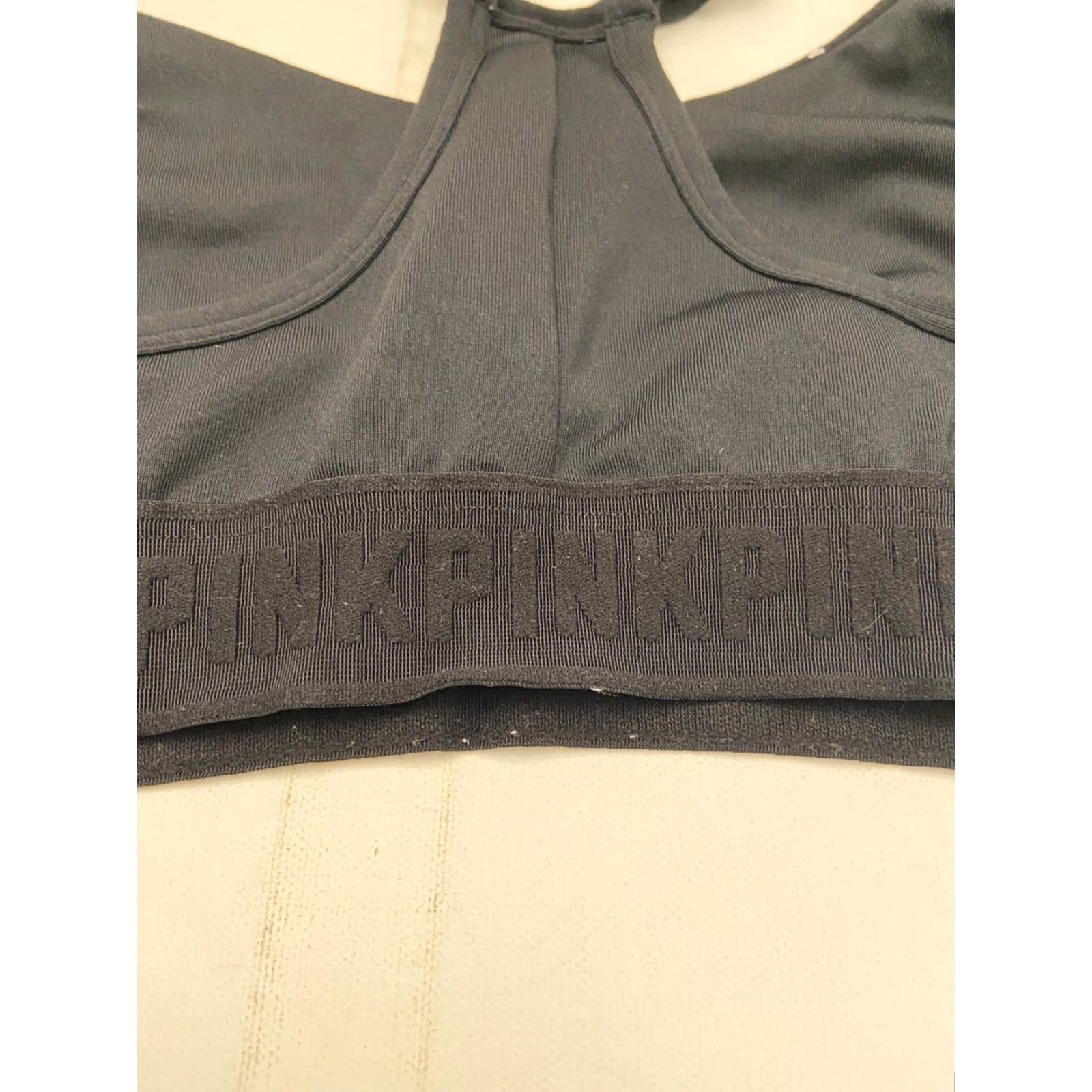 Victoria's Secret Victoria’s Secret Sports Bra Women Medium Multicolor B80 Red Black Blue Stripes Activewear Size ONE SIZE - 7 Thumbnail
