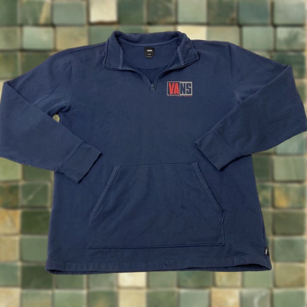 Vans VANS Men Sweater Pullover Quarter Zip Large Blue Off The Wall MENS Labeled Regular Size US L / EU 52-54 / 3 - 1 Thumbnail