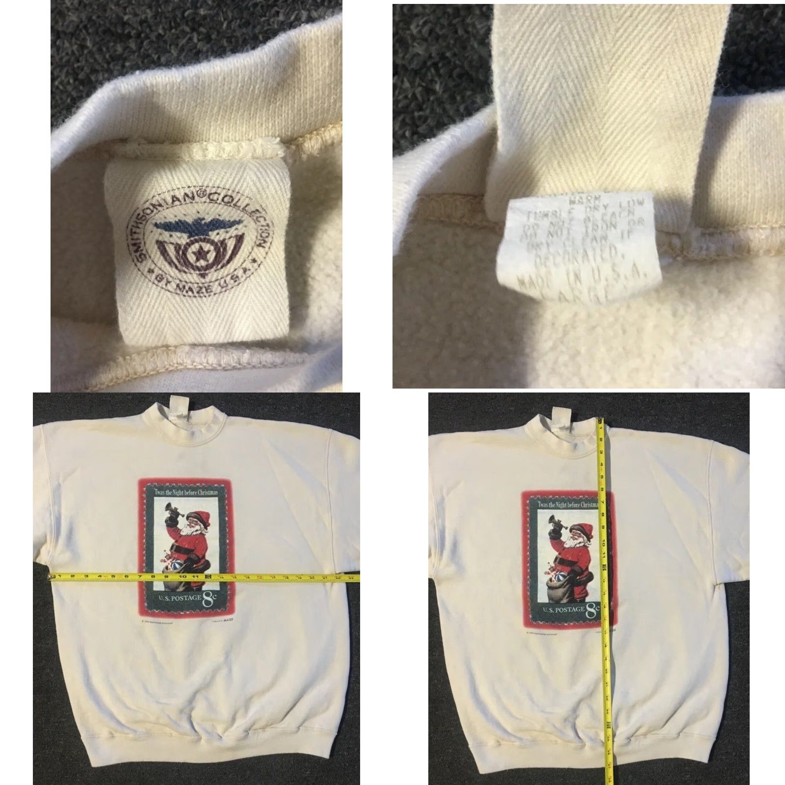 Stampd VINTAGE Smithsonian Institution Hoodie M Santa Postage Stamp Christmas Sweatshirt Beige Feathered Glitter 90s Fun Mens Size US M / EU 48-50 / 2 - 9 Thumbnail