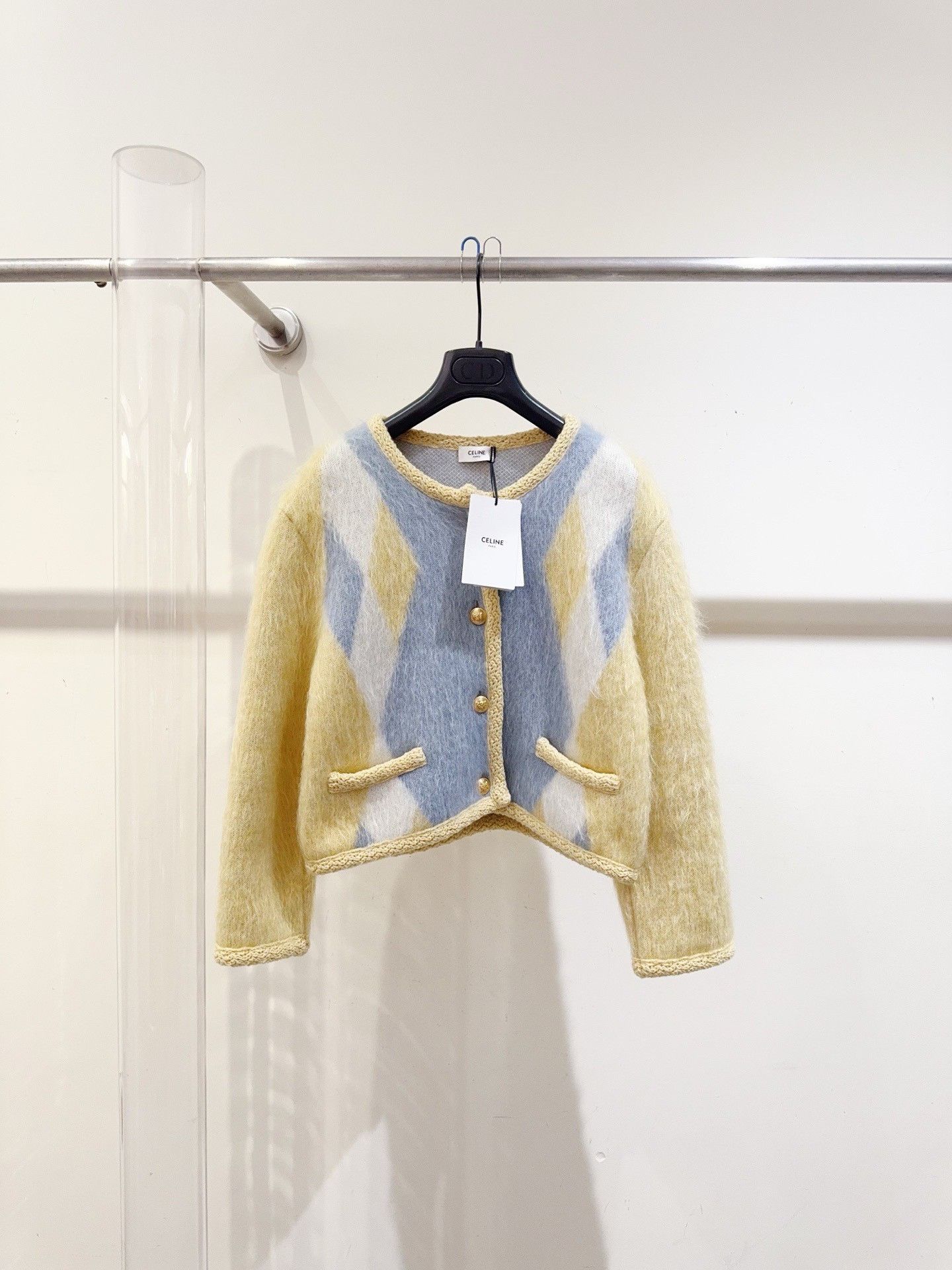 Celine Celine Cropped Mohair Color Block Cardigan Size M / US 6-8 / IT 42-44 - 1 Thumbnail
