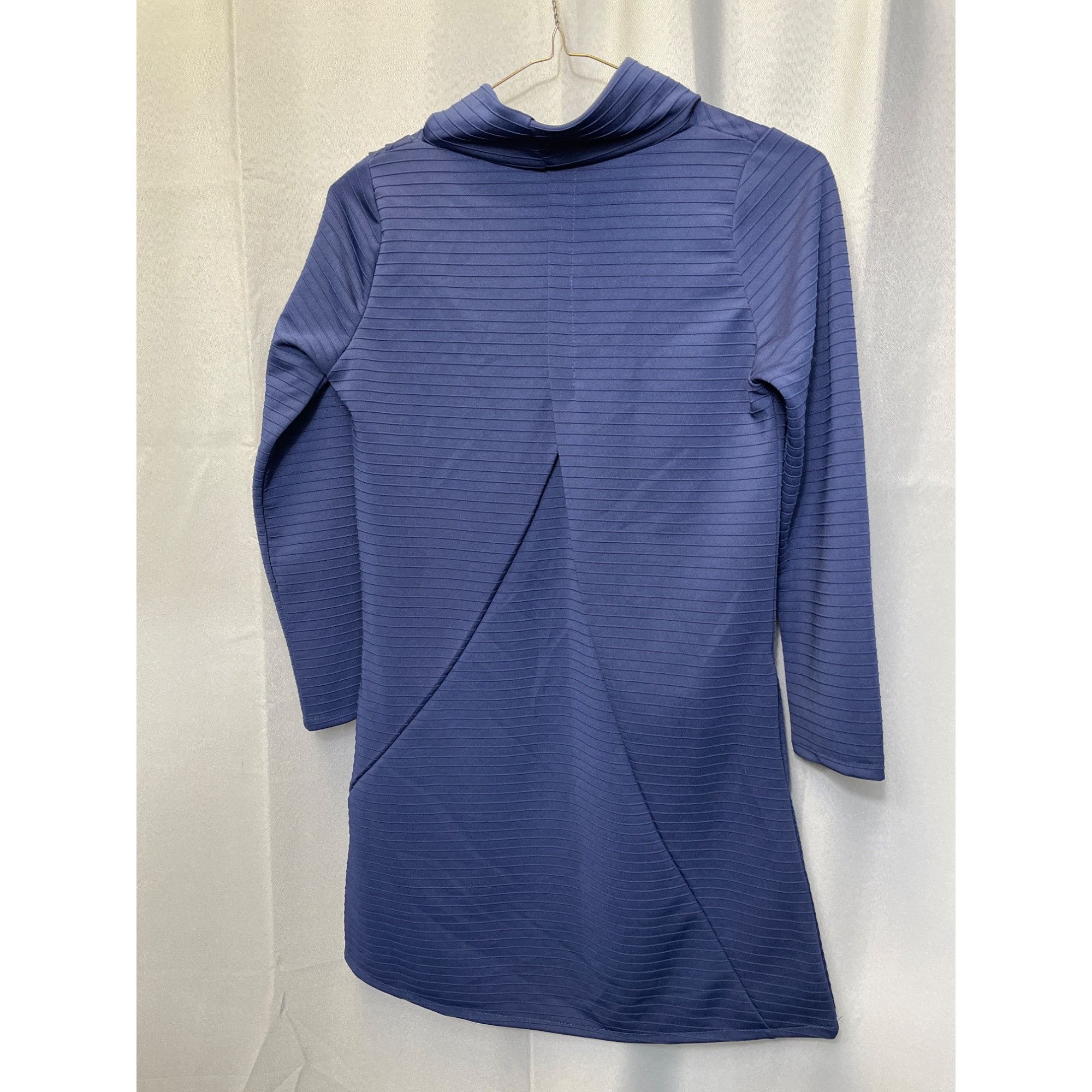 Designer Womens Blue Cowl Neck Ribbed Long Sleeve Dress SKU 7641 Size Size L / US 10 / IT 46 - 2 Thumbnail