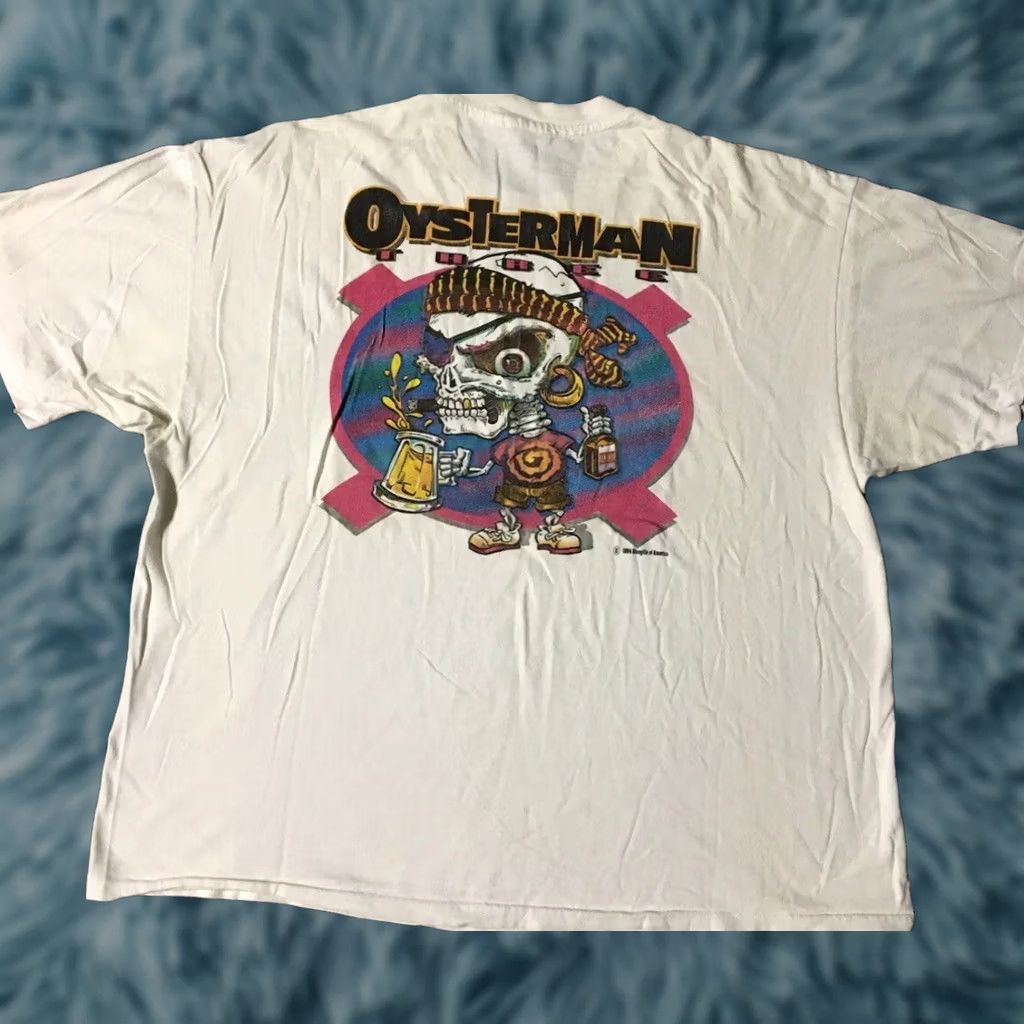 Vintage Vintage 90s Oysterman Faded Distress Shirt XXL Beer Skull Funny Racing Biker Grunge Size US XXL / EU 58 / 5 - 1 Thumbnail