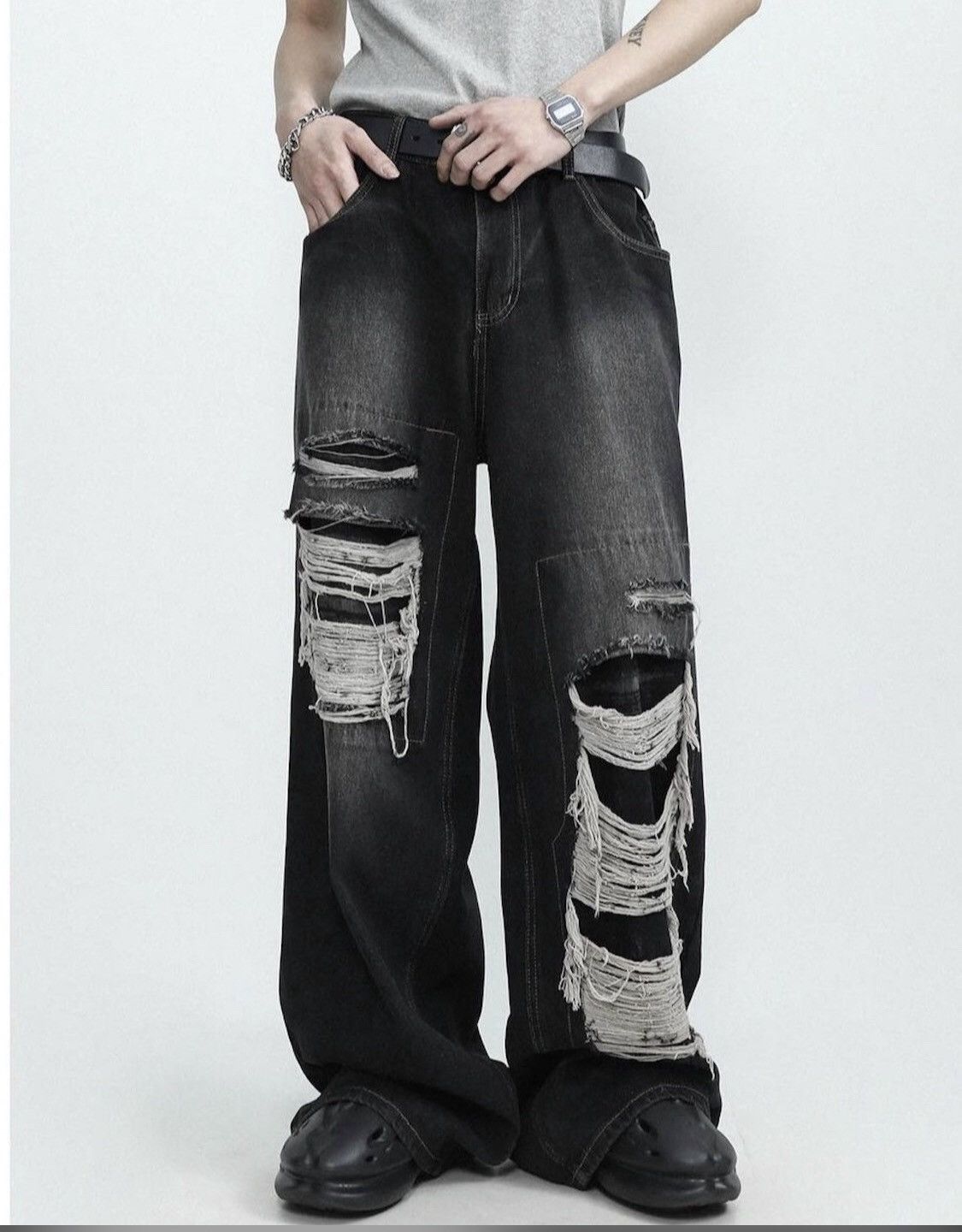 パンツ black damage denim swag opium Vintage Baggy Distressed Denim Swag Opium