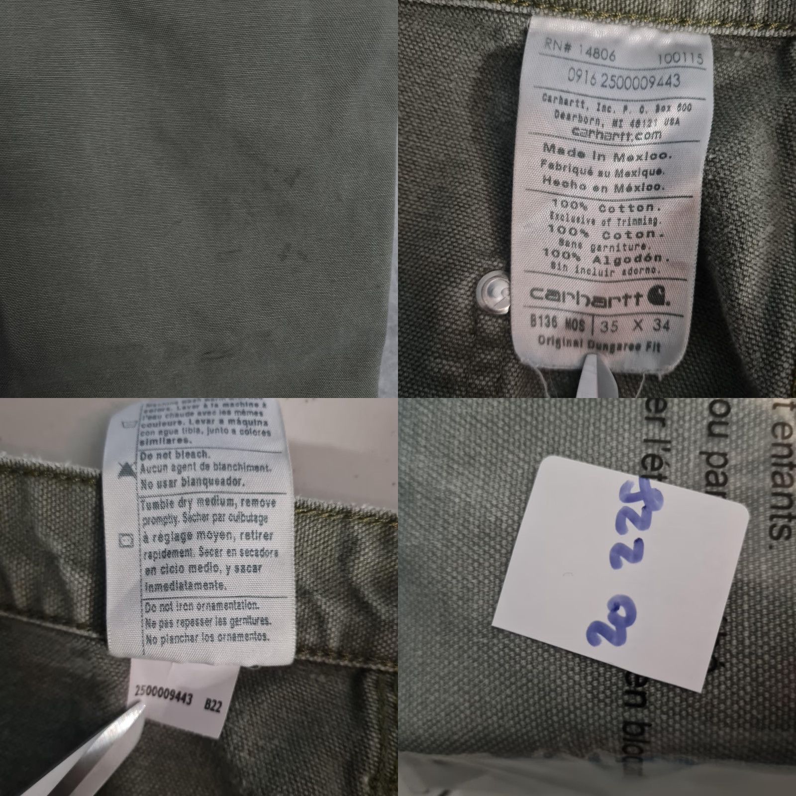 Carhartt VINTAGE Carhartt Pants Mens 35 Green Canvas Original Dungaree Fit Workwear Carpenter Straight Leg Pockets Size US 35 - 11 Thumbnail