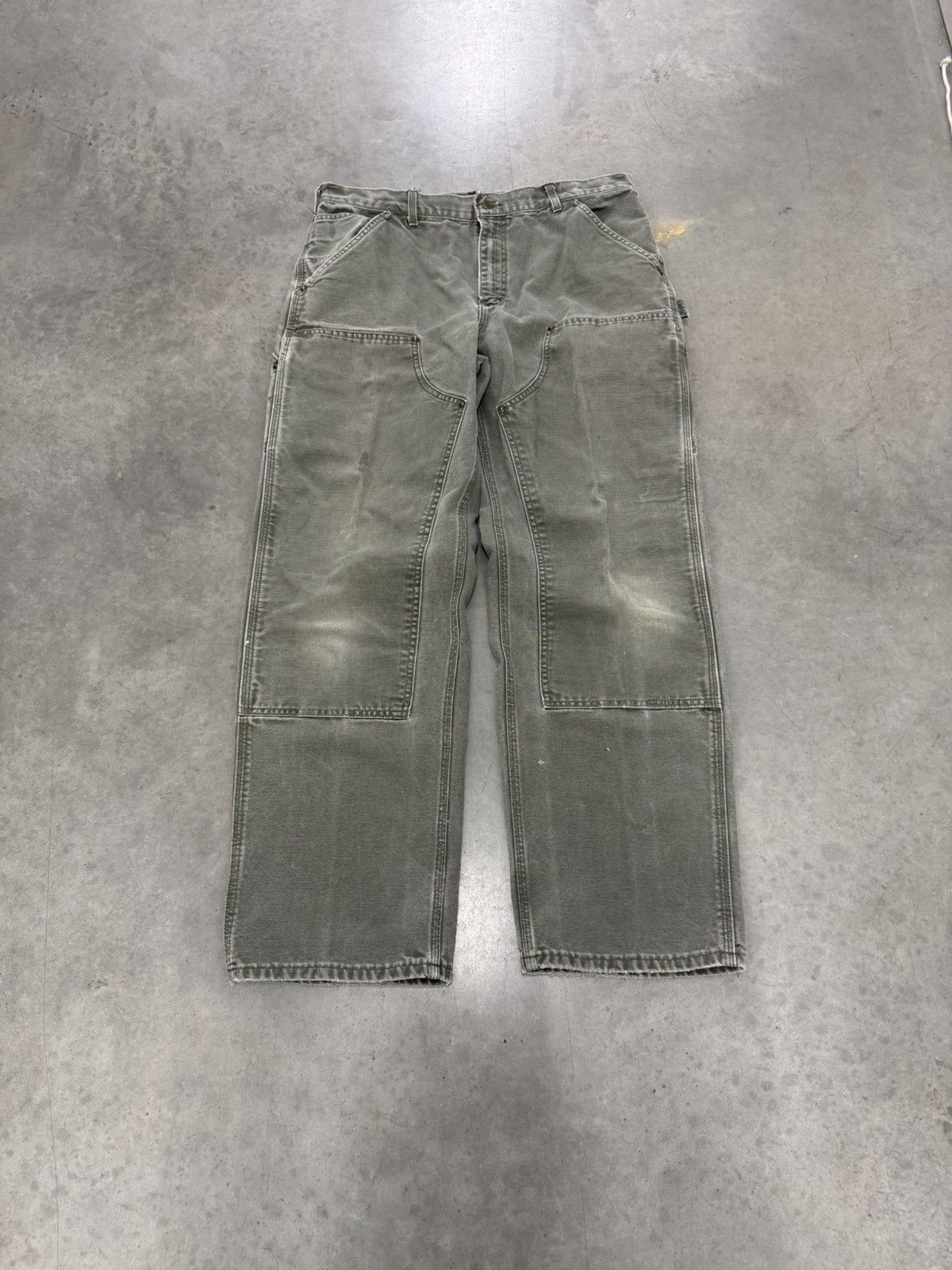 Carhartt Olive Green Double Knees Sun Faded Vintage 90s 34W
