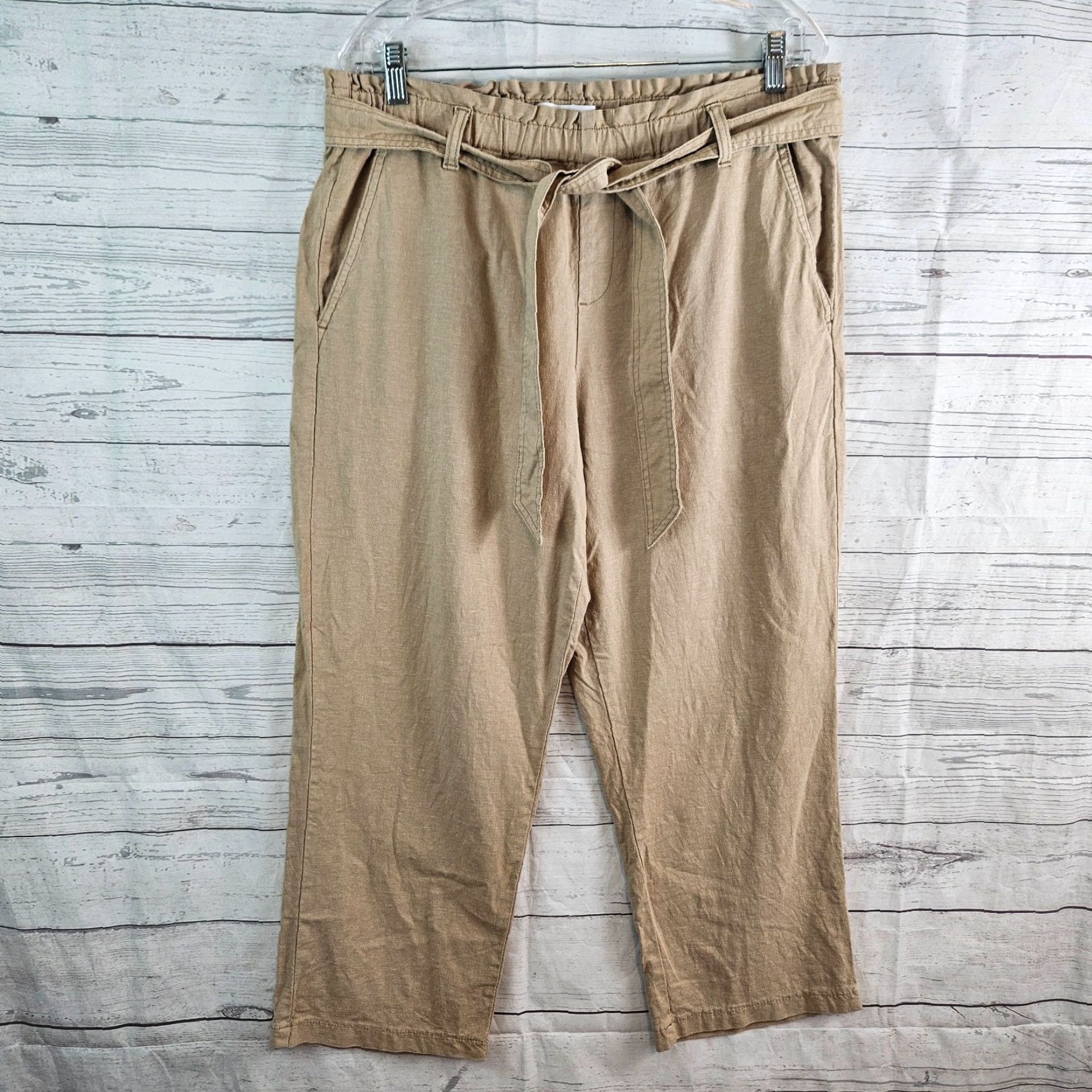 Vintage Lila Ryan Womens Cropped Pants Sz Large Tan High Rise Linen Blend Cropped Pants Size 36" / US 14 / IT 50 - 2 Thumbnail