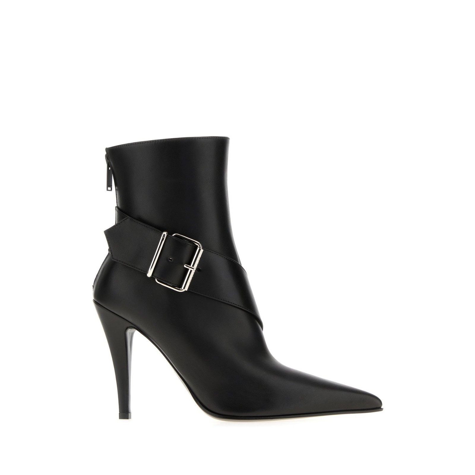 ALEXANDER MCQUEEN Side Strap Black Leather 100mm Heel Boots