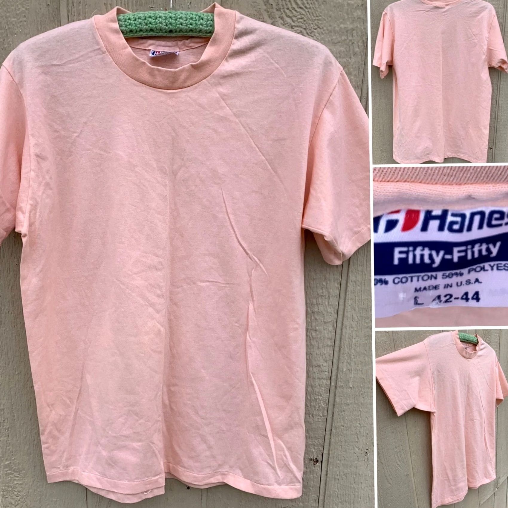 Hanes VINTAGE Hanes Fifty Fifty T-Shirt Men Regular L Pastel Solid 1980s USA Single Stitch Size US L / EU 52-54 / 3 - 2 Thumbnail