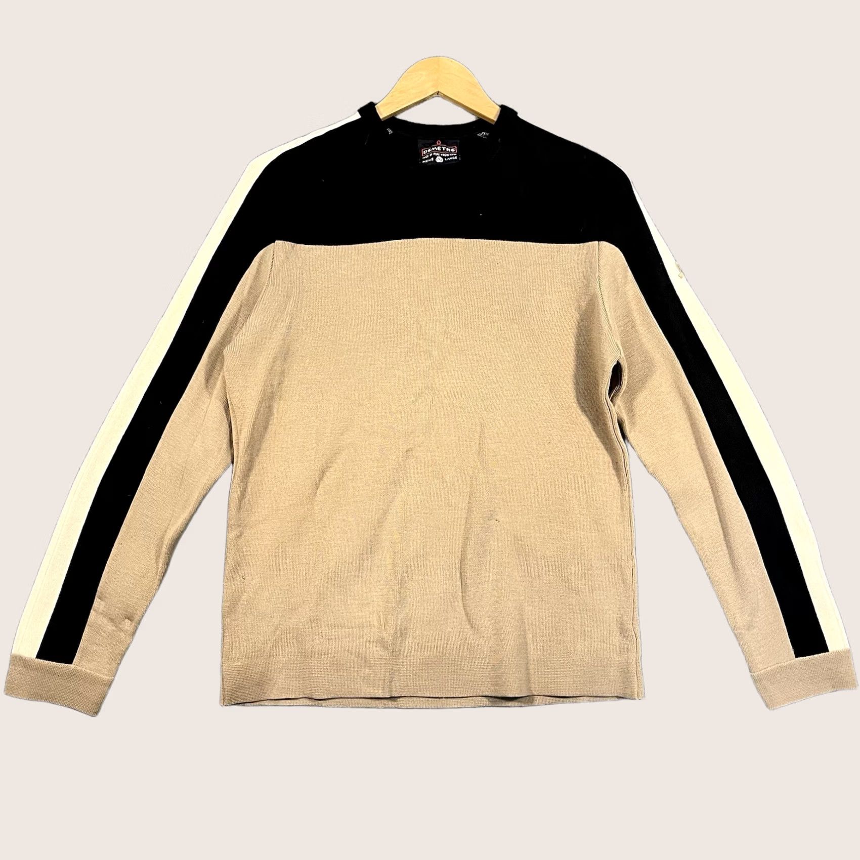 Etro VINTAGE Demetre Wool Ski Sweater Pullover Retro Black Beige Stripes Large 80s Mens Size US L / EU 52-54 / 3 - 1 Thumbnail
