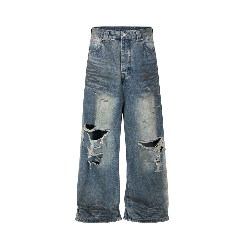 Japanese Brand × Vintage Frayed Damaged Hole Baggy Wide Leg Size US 30 / EU 46 - 1 Thumbnail