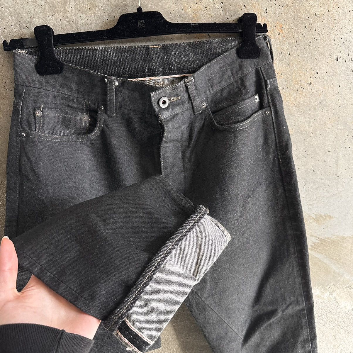 image of Rick Owens x Rick Owens Drkshdw Waxed Cuffed Detroit Denim in Black, Men's (Size 33)