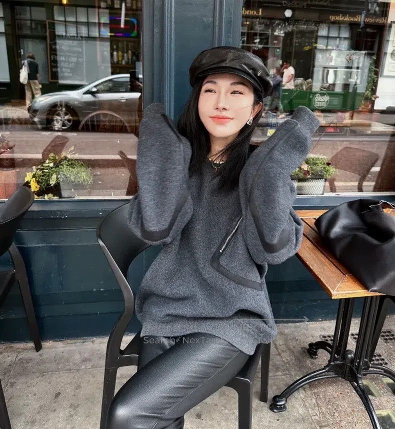Hermes Hermes Dark Gray Pocket Leather Trimmed Wool Crewneck Long Size L / US 10 / IT 46 - 7 Thumbnail