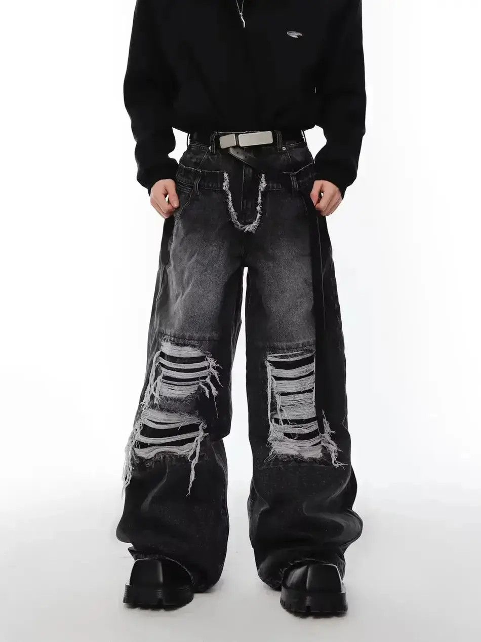 Japanese Brand Retro punk distressed ripped jeans hole pants y2k Size US 34 / EU 50 - 1 Thumbnail