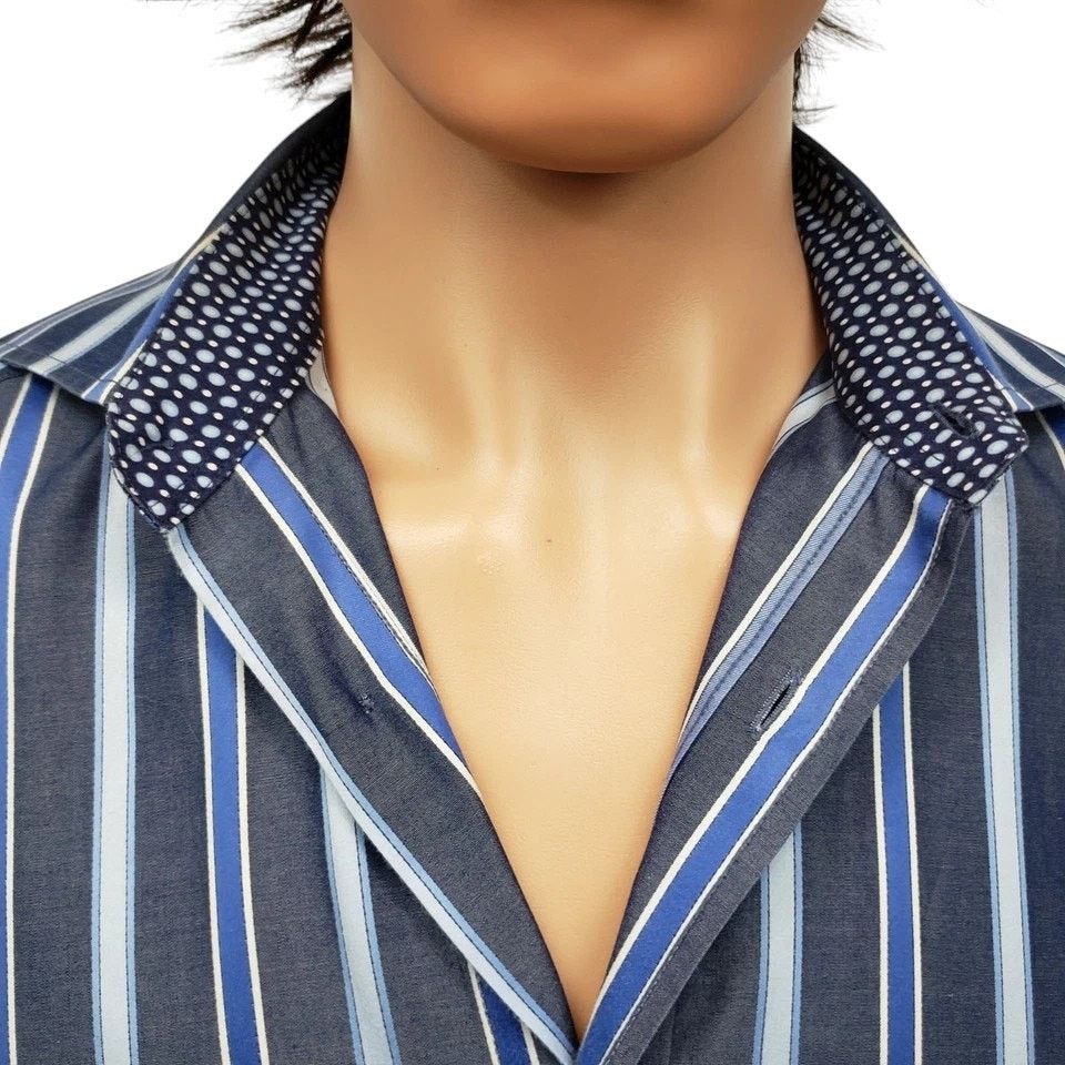 BUGATCHI Bugatchi Uomo Dress Shirt M Striped Contrast Flip Cuff L/S Size US M / EU 48-50 / 2 - 4 Thumbnail