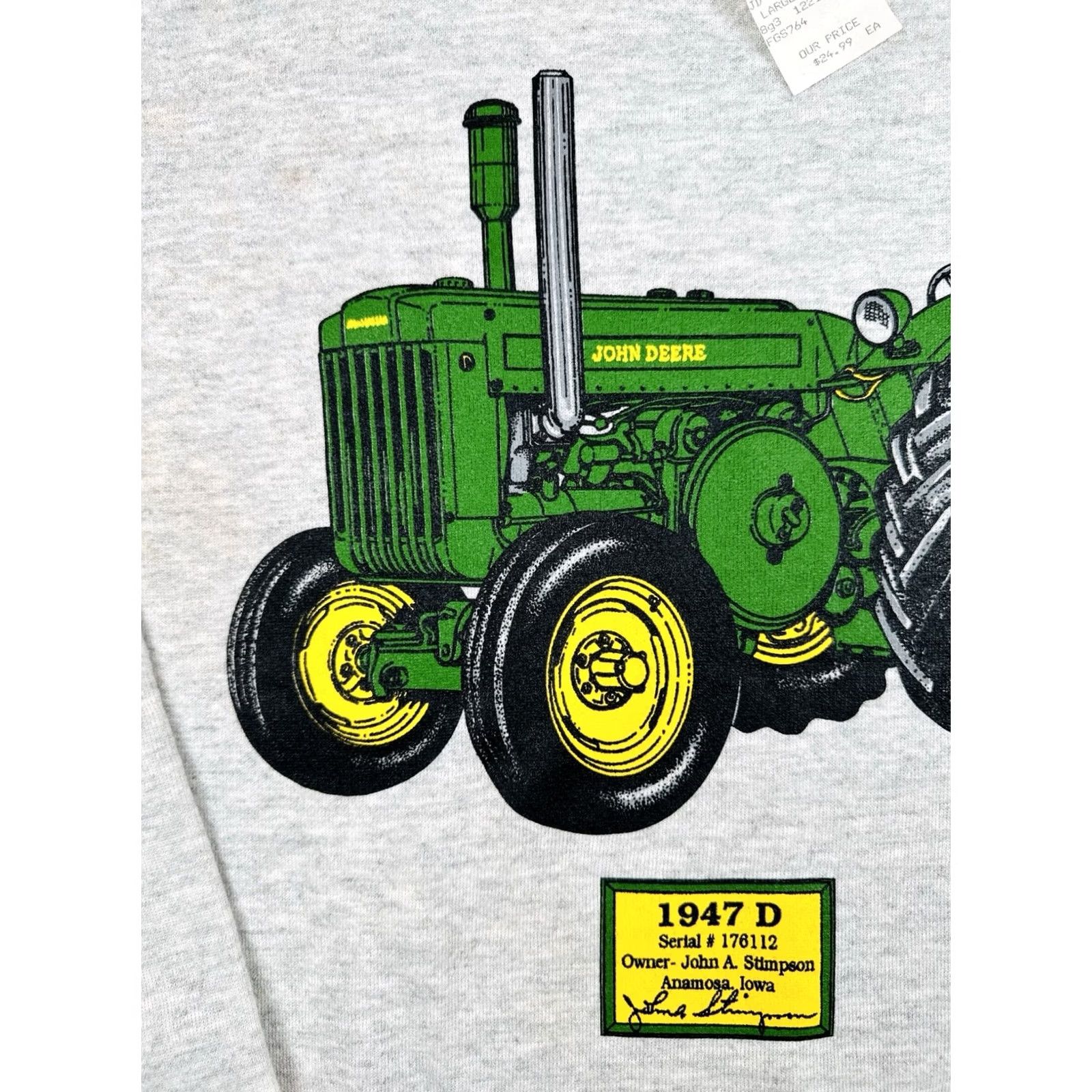 Tultex VINTAGE John Deere Sweatshirt Large Gray 90s Tultex Superweight Cotton Polyester Fleece Crew Neck Mens - USA Size US L / EU 52-54 / 3 - 7 Thumbnail