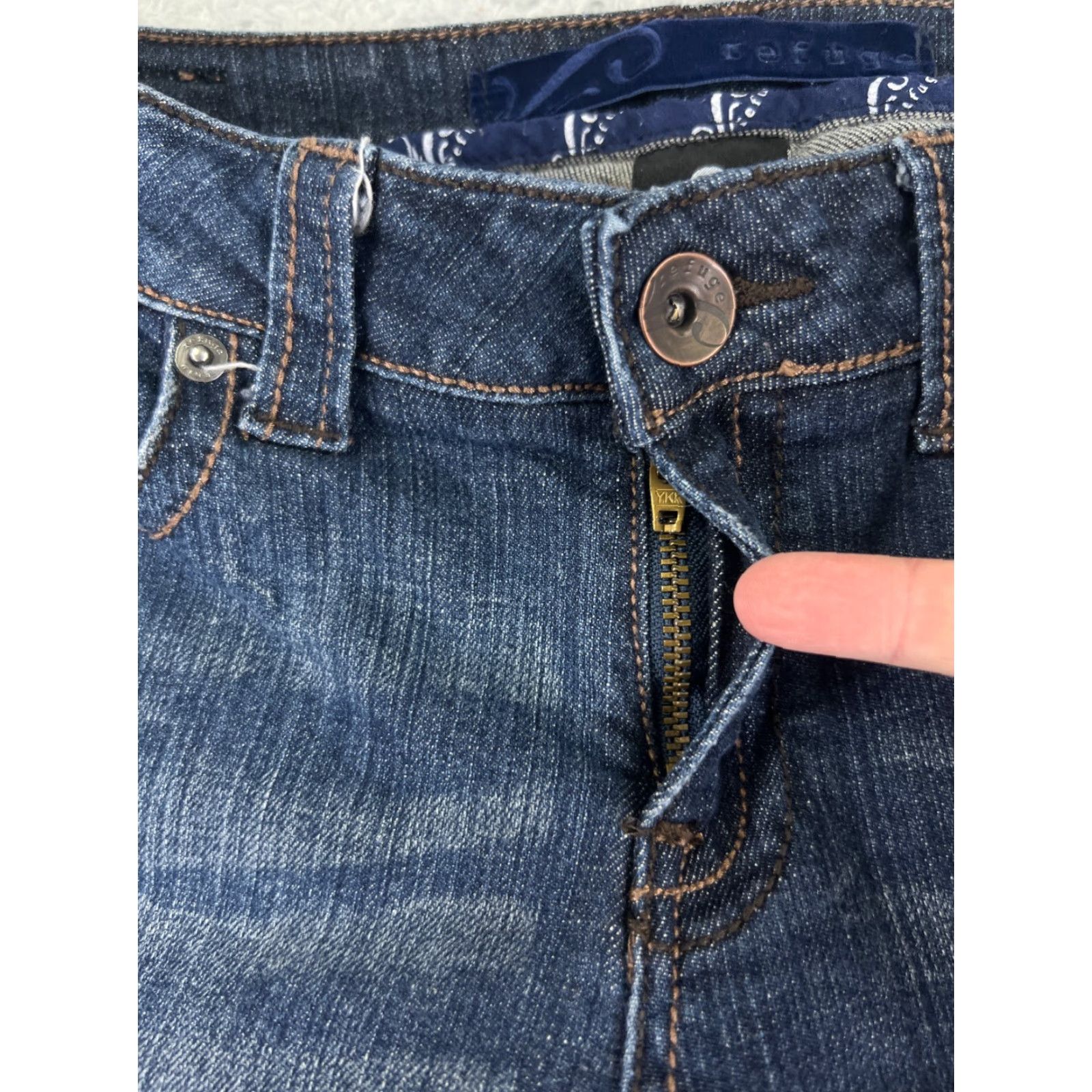 Denime Refuge Jeans Women 7 L Blue Denim Flared Low Rise Distressed Cotton 27x32 Size 28" / US 6 / IT 42 - 5 Thumbnail
