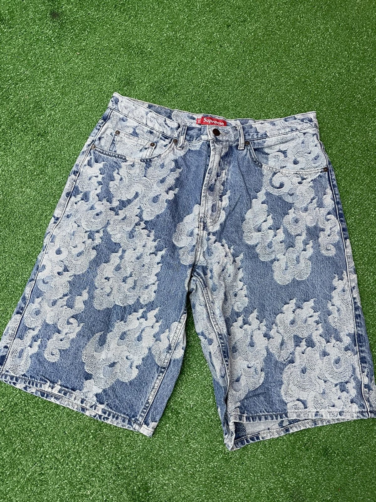 Supreme Supreme flames jacquard Baggy denim shorts | Grailed