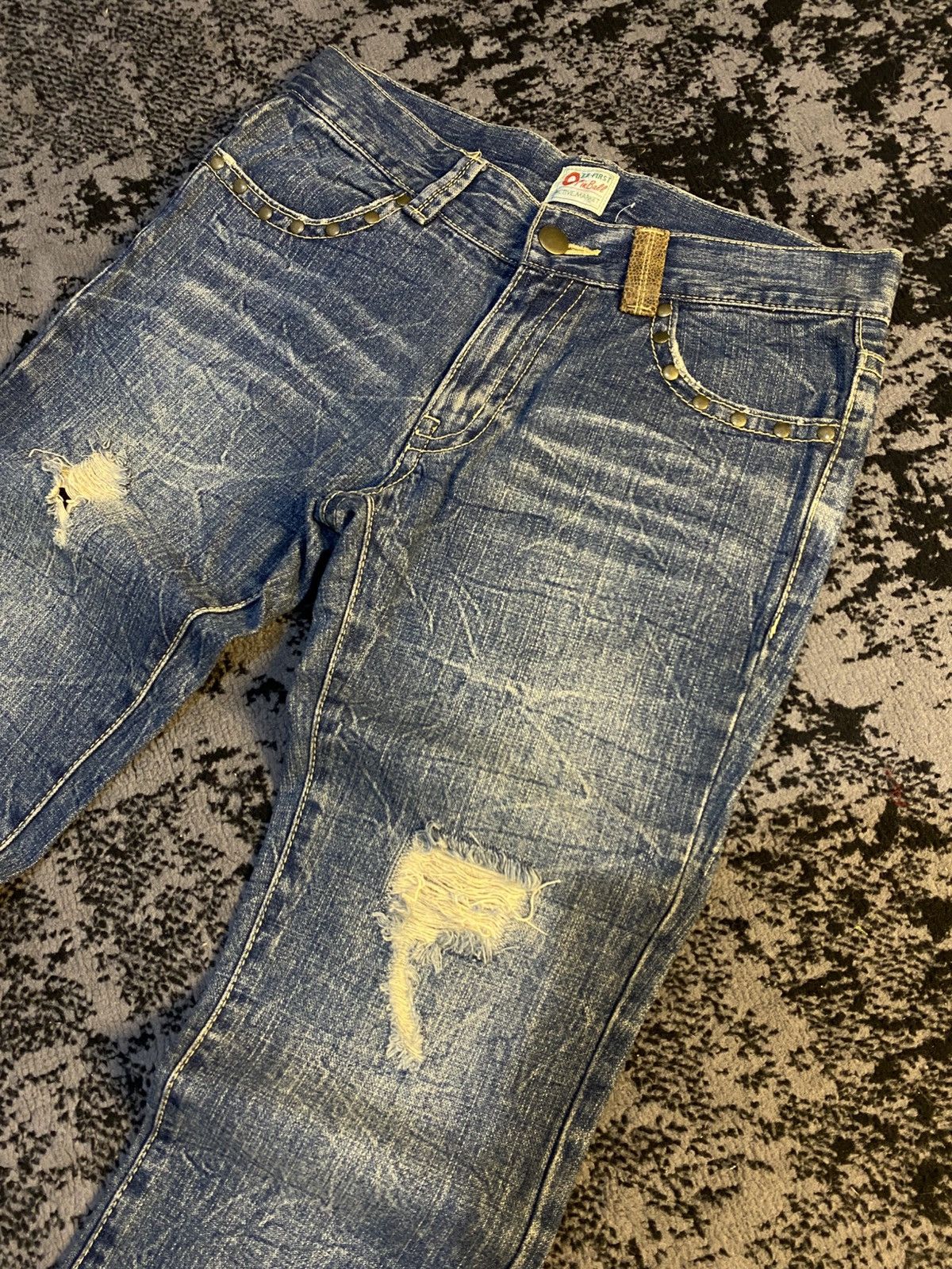 Tornado Mart 2000s Flared Studded Ozz First Japan Distressed Jeans 🔥 Size US 31 - 9 Thumbnail