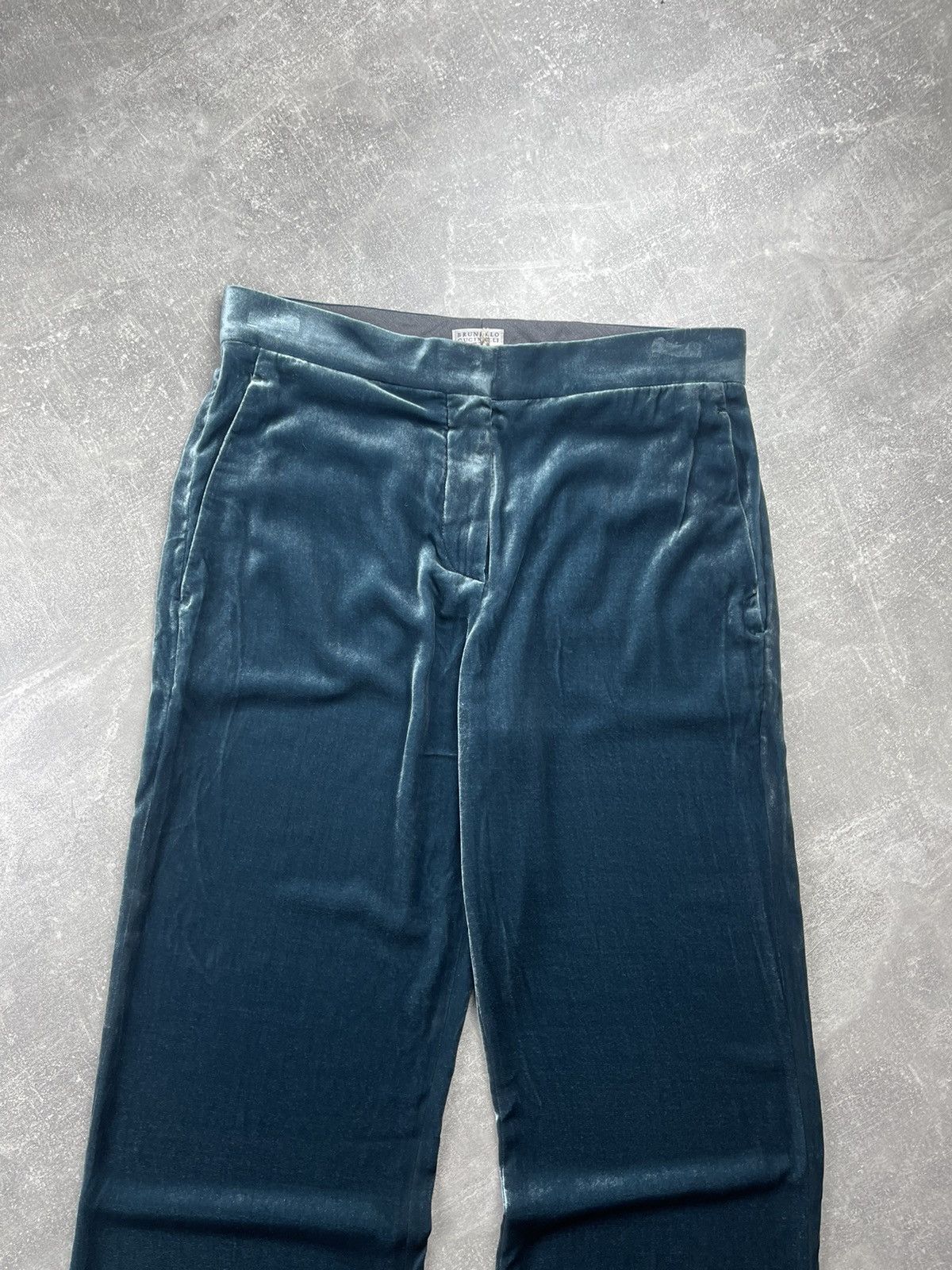 Brunello Cucinelli Brunello Cucinelli Blue Velvet Silk Wide Leg Pants Italian Size 28" / US 6 / IT 42 - 3 Thumbnail
