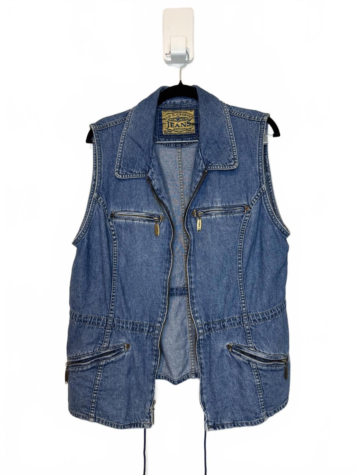 Designer Vintage Denim Jean Liz Claiborne Utility Vest Size L / US 10 / IT 46 - 1 Thumbnail