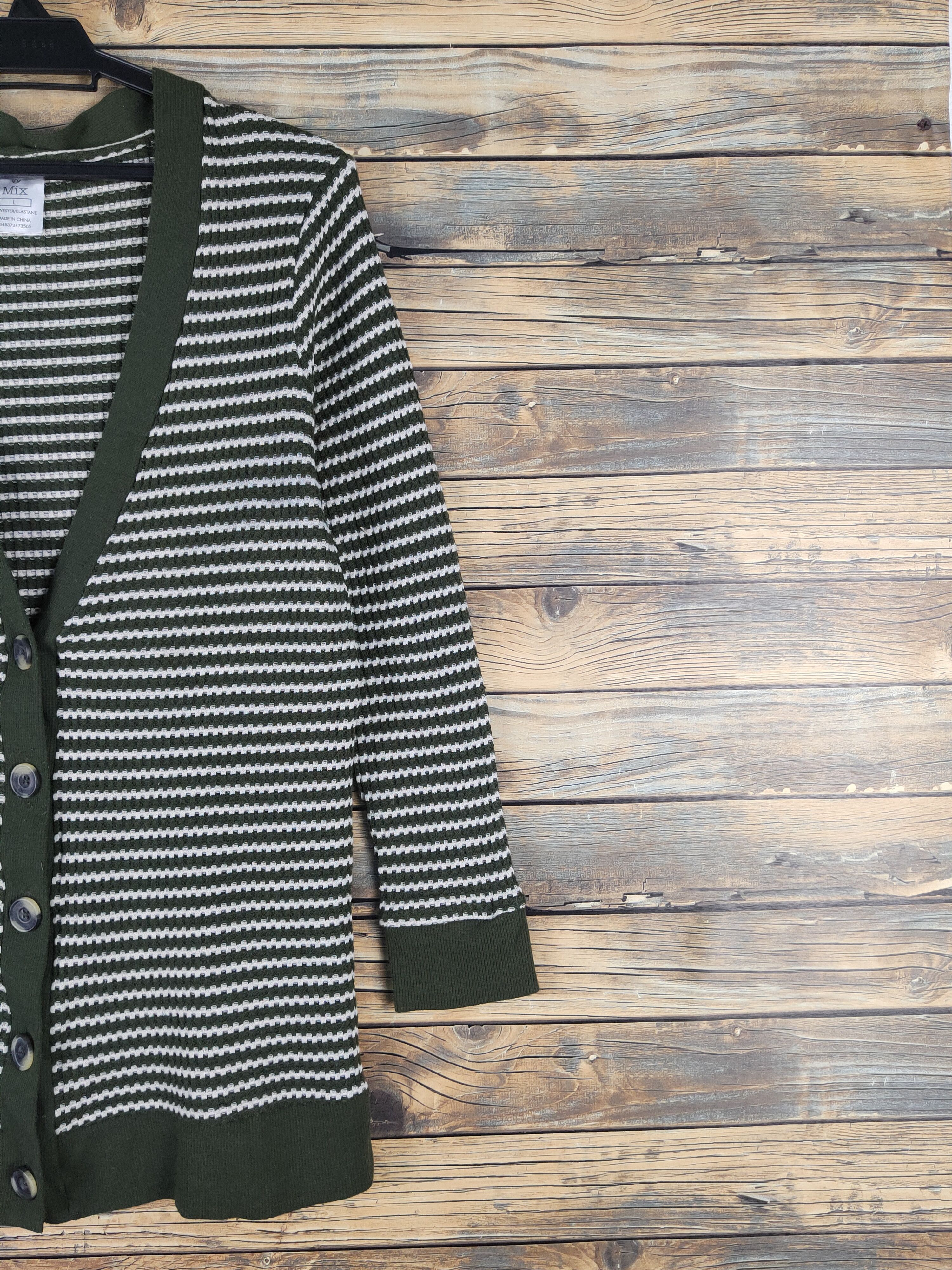 Homespun Knitwear × Japanese Brand Mix Olive stripe Knitwear Cardigan #W1354 Size US M / EU 48-50 / 2 - 5 Thumbnail