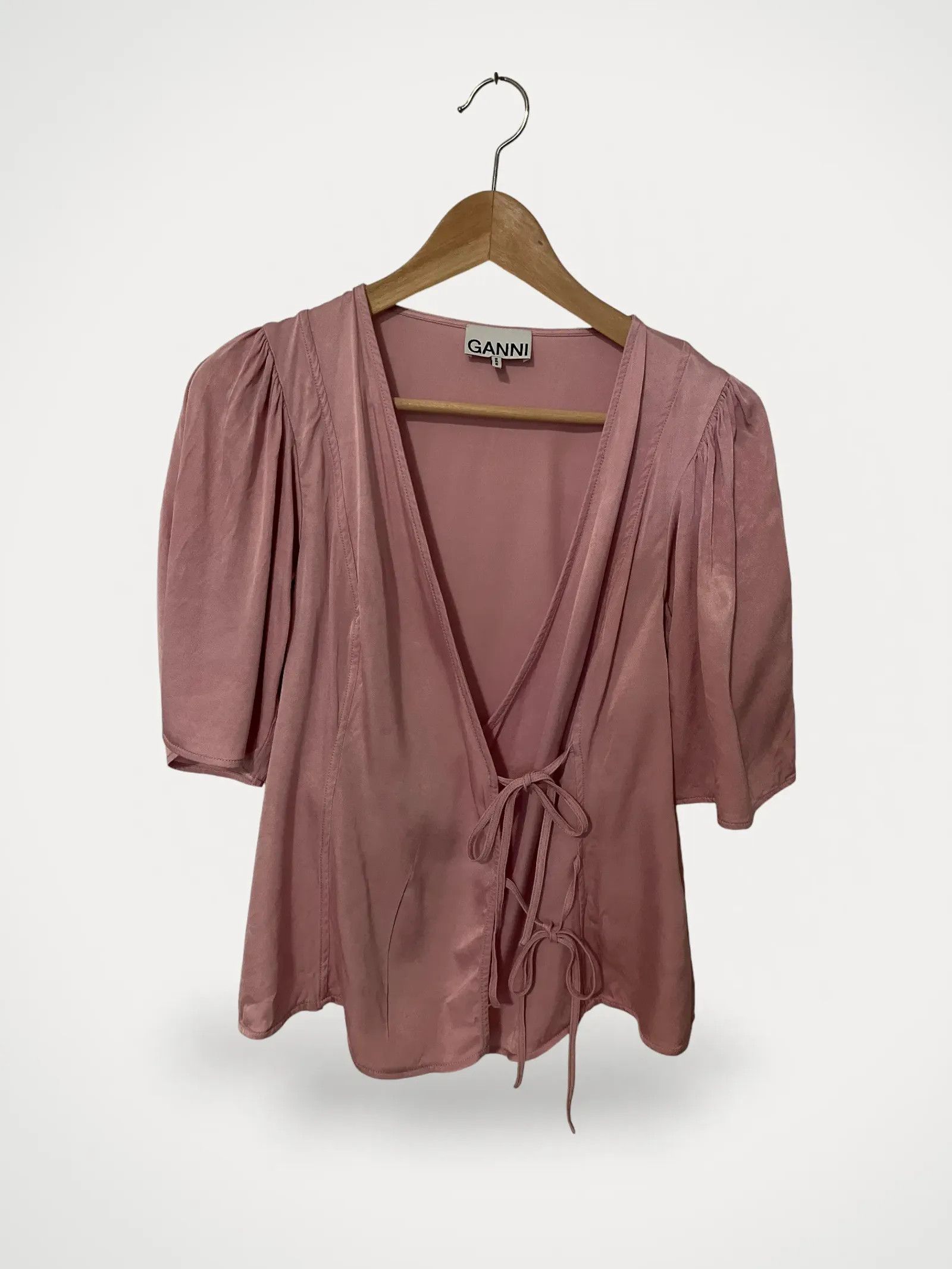 Ganni Ganni PINK WASHED SATIN WRAP BLUS Blouse Size M / US 6-8 / IT 42-44 - 1 Thumbnail