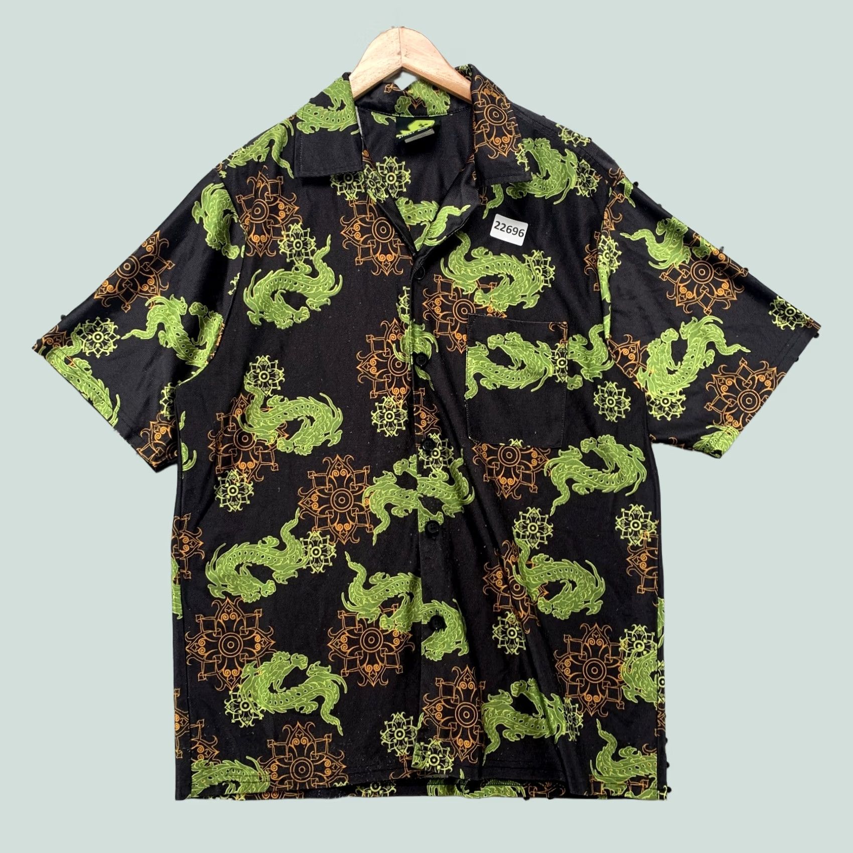 Vintage VINTAGE Street Savy Button Shirt Black Green AOP Dragon Mens Medium 22.5x28 Size US M / EU 48-50 / 2 - 1 Thumbnail