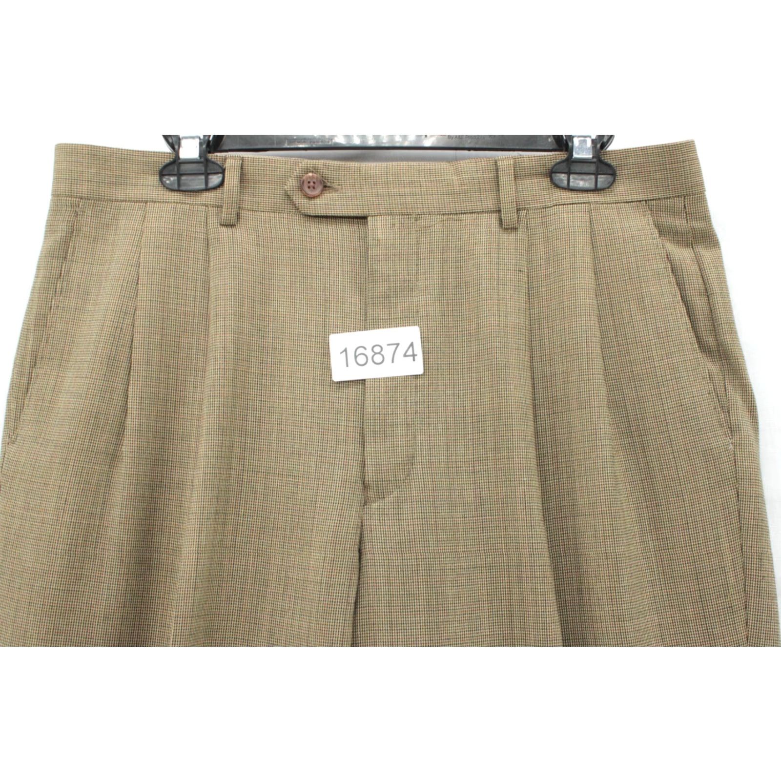 Ralph Lauren Lauren Ralph Lauren Pants Men’s 33x28 Brown Houndstooth Wool Pleated Cuffs Dress Pants Men’s Size US 33 - 8 Thumbnail