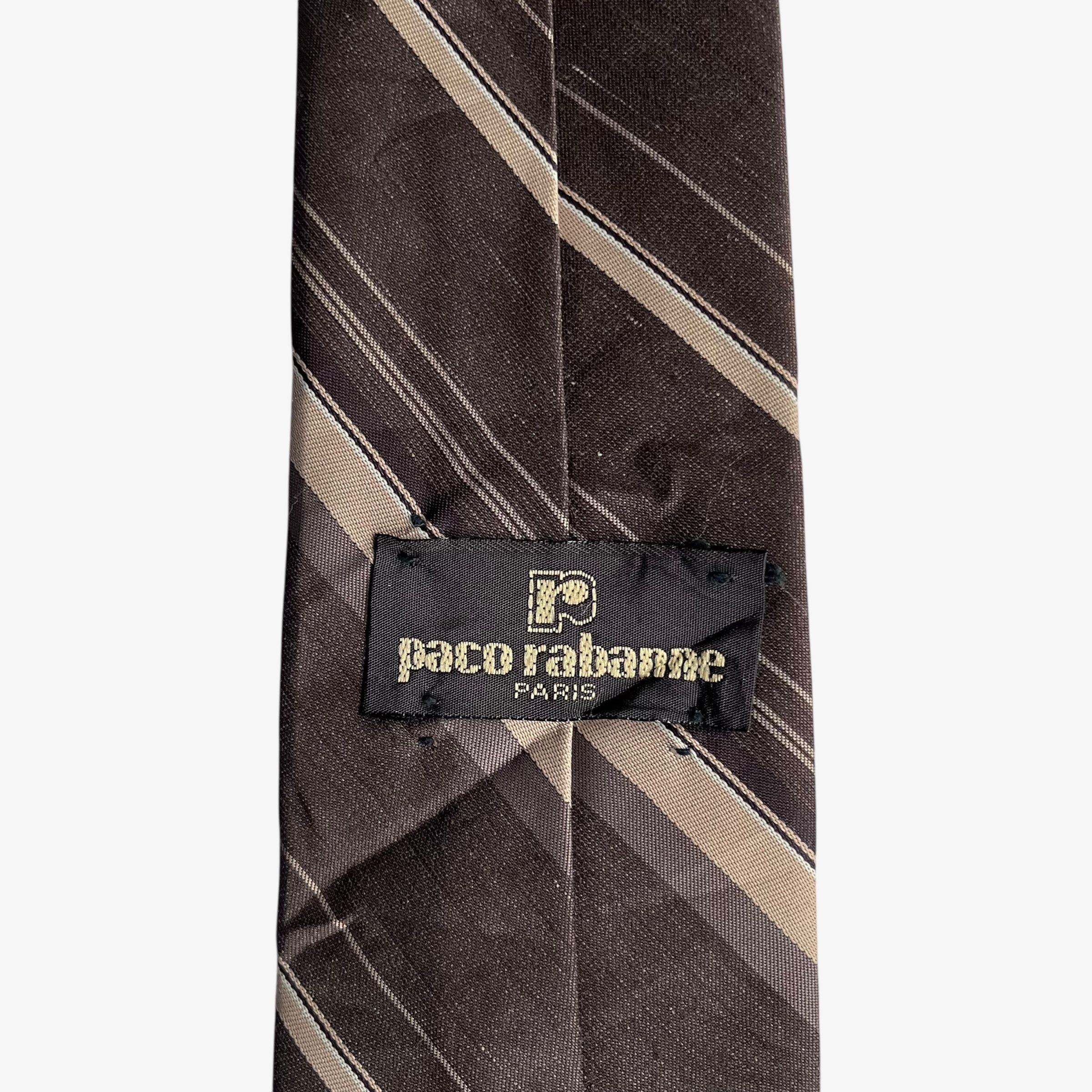 Other Vintage 80s Paco Rabanne Brown Striped Tie Size ONE SIZE - 2 Thumbnail