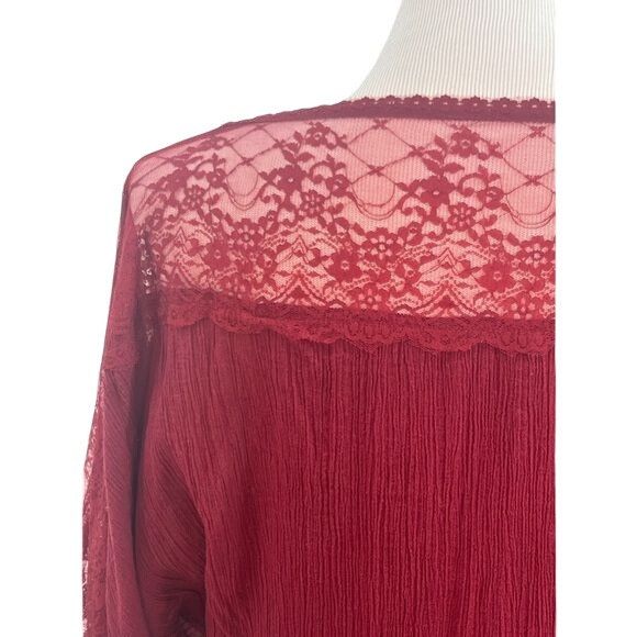 Free People VTG Free People Dark Cherry Lace Trim Crepe Top | Boho Dark Size S / US 4 / IT 40 - 14 Thumbnail