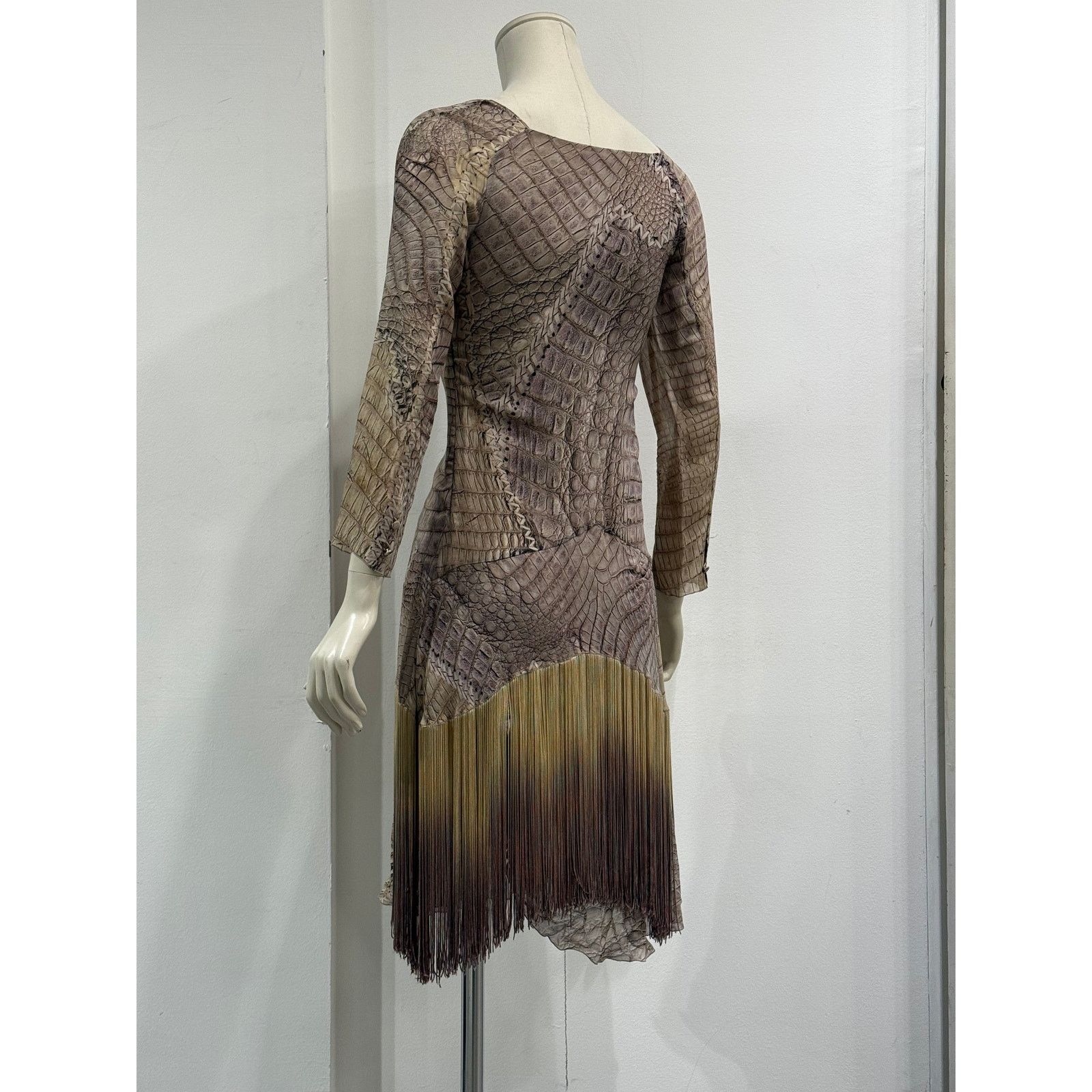 Roberto Cavalli S/S2011 Roberto Cavalli silk crocodile print fringe dress Size S / US 4 / IT 40 - 9 Thumbnail