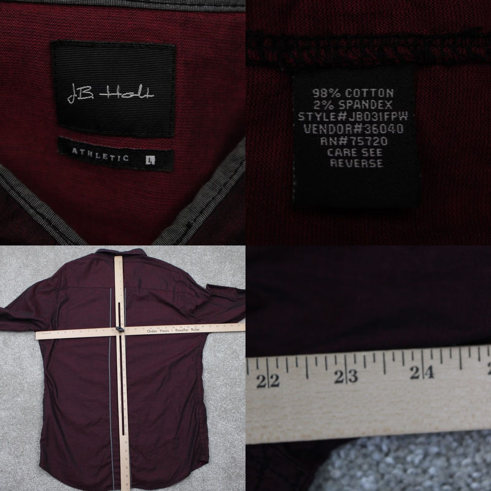 Vintage J.B. Holt Athletic Fit Shirt Mens Large Red Cotton Stretch Long Sleeve Button Up Size US L / EU 52-54 / 3 - 8 Thumbnail
