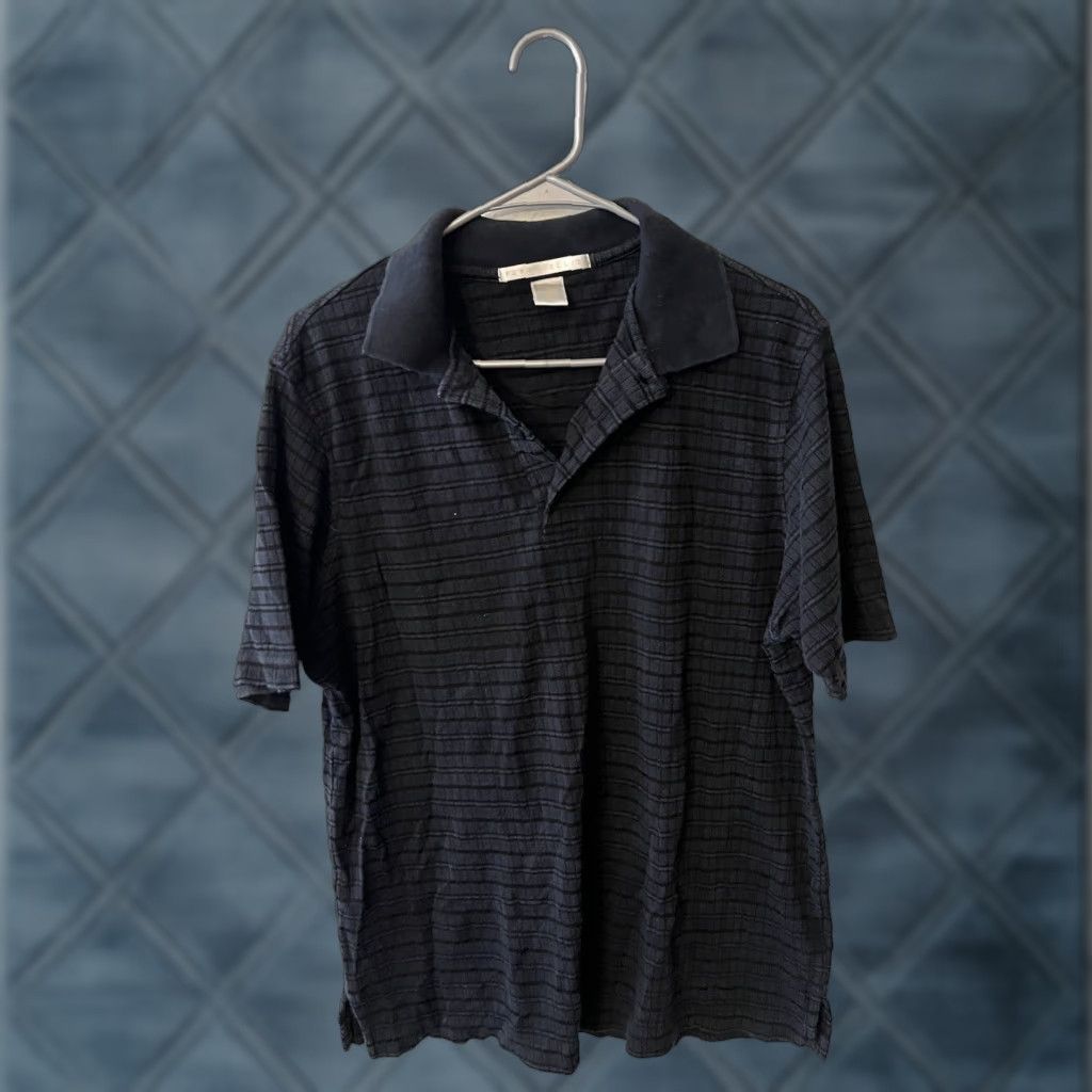 Perry Ellis Perry Ellis Polo Shirt Men’s M Black Striped Short Sleeve Cotton Rayon Blend Golf Casual Polo Shirt 27 in Classic Regular Mens Size US M / EU 48-50 / 2 - 1 Thumbnail