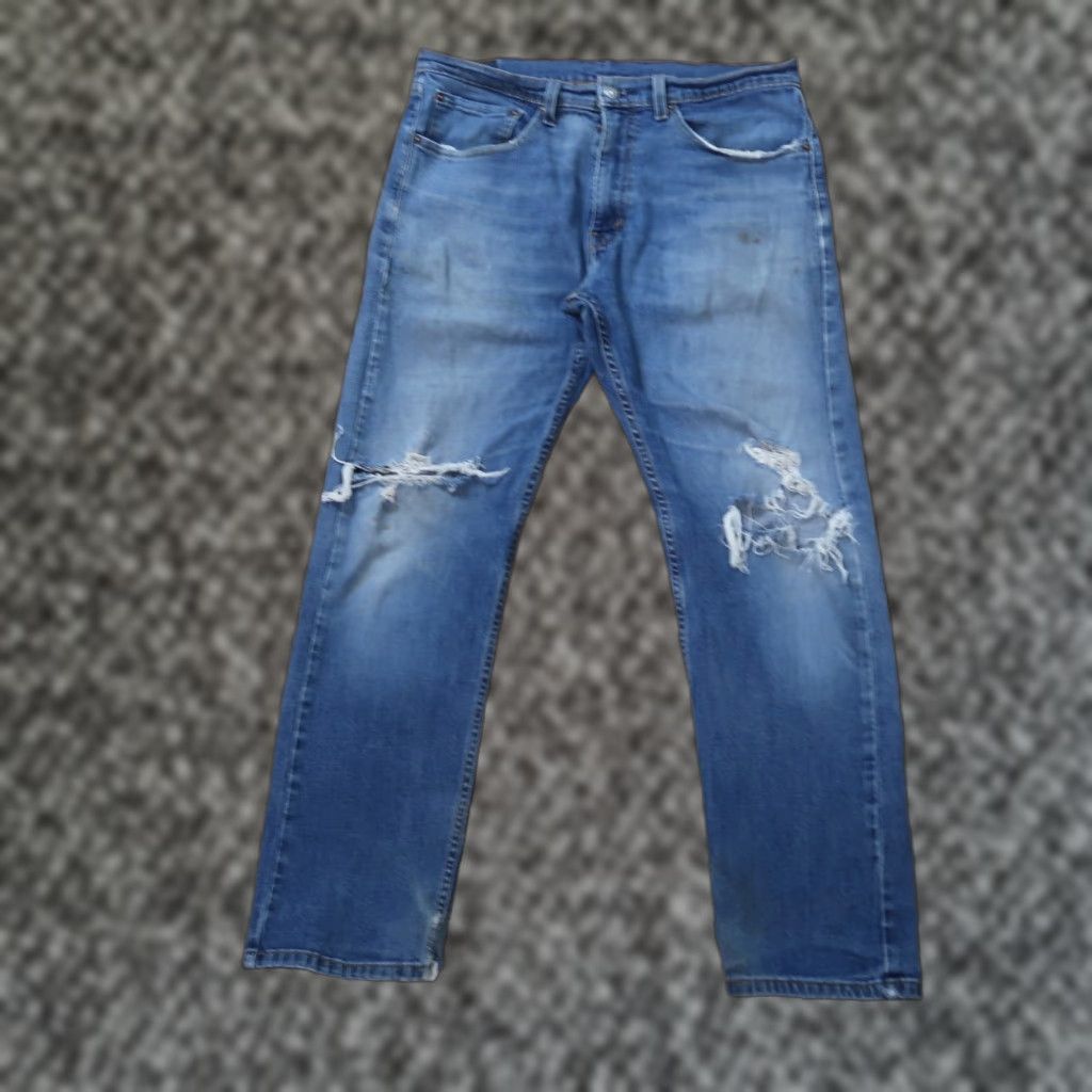 Levi's Levi's 505 Jeans Regular Fit Straight Leg Denim 34x30 Men Blue Distressed 5-Pocket Denim Jeans Mens Regular Fit Size US 34 / EU 50 - 1 Thumbnail