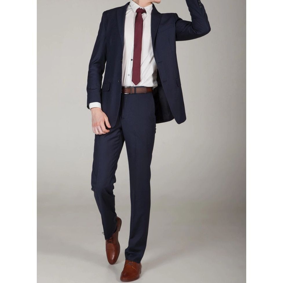 Other Mens Navy Blue Classic 2-Button Suit Polyester & Rayon Unhem Size 42R - 3 Thumbnail
