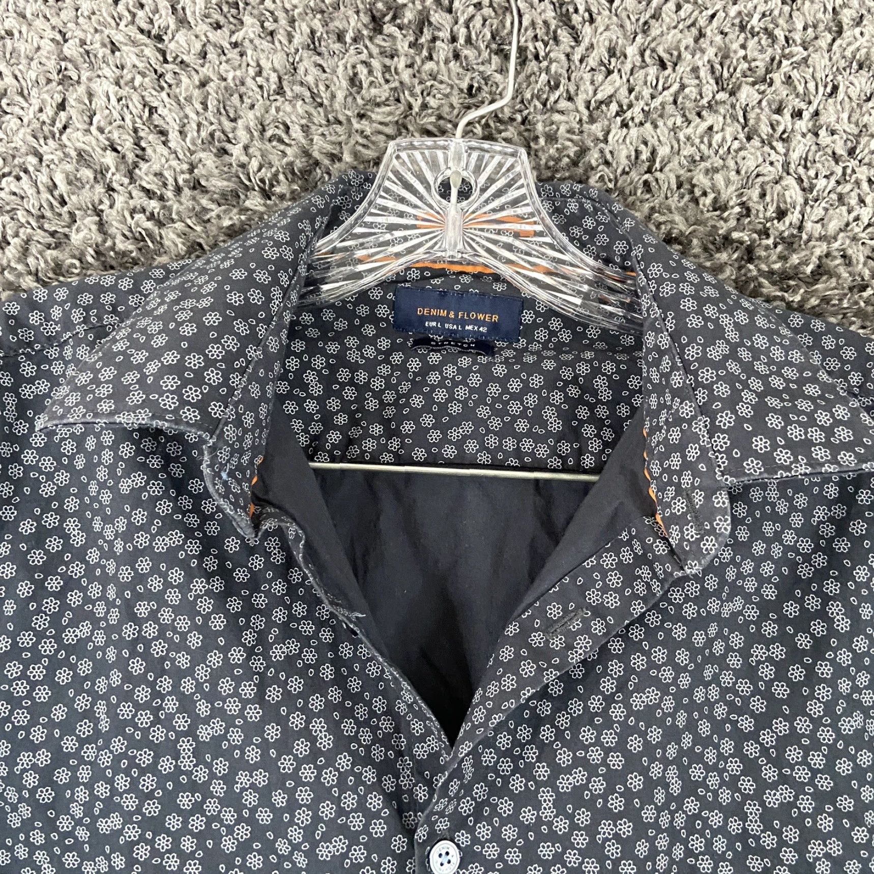 Denime DENIM & FLOWER Floral Button-Up Shirt Mens L Multicolor Denim Short Sleeve Size US 33 - 7 Thumbnail