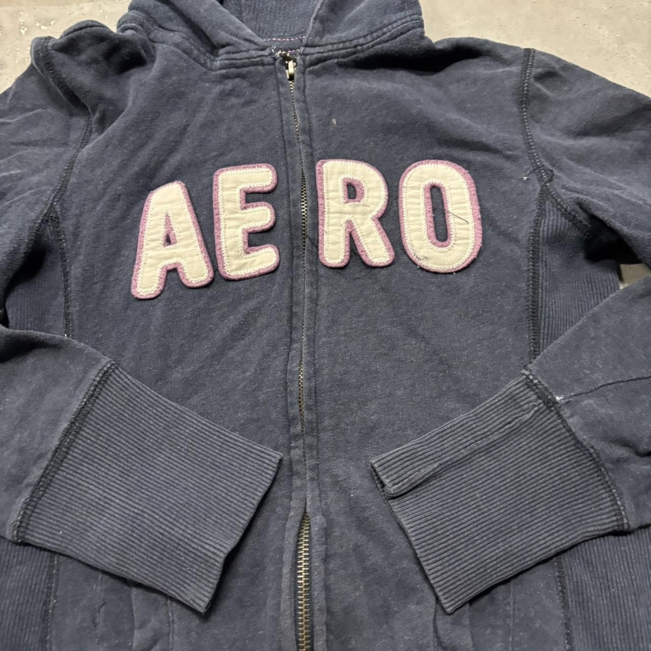Aeropostale × Vintage Crazy Vintage Y2K/2000s Cute Navy Blue Aeropostale Aero Spellout Zip Up Hoodie! Size XS / US 0-2 / IT 36-38 - 5 Thumbnail