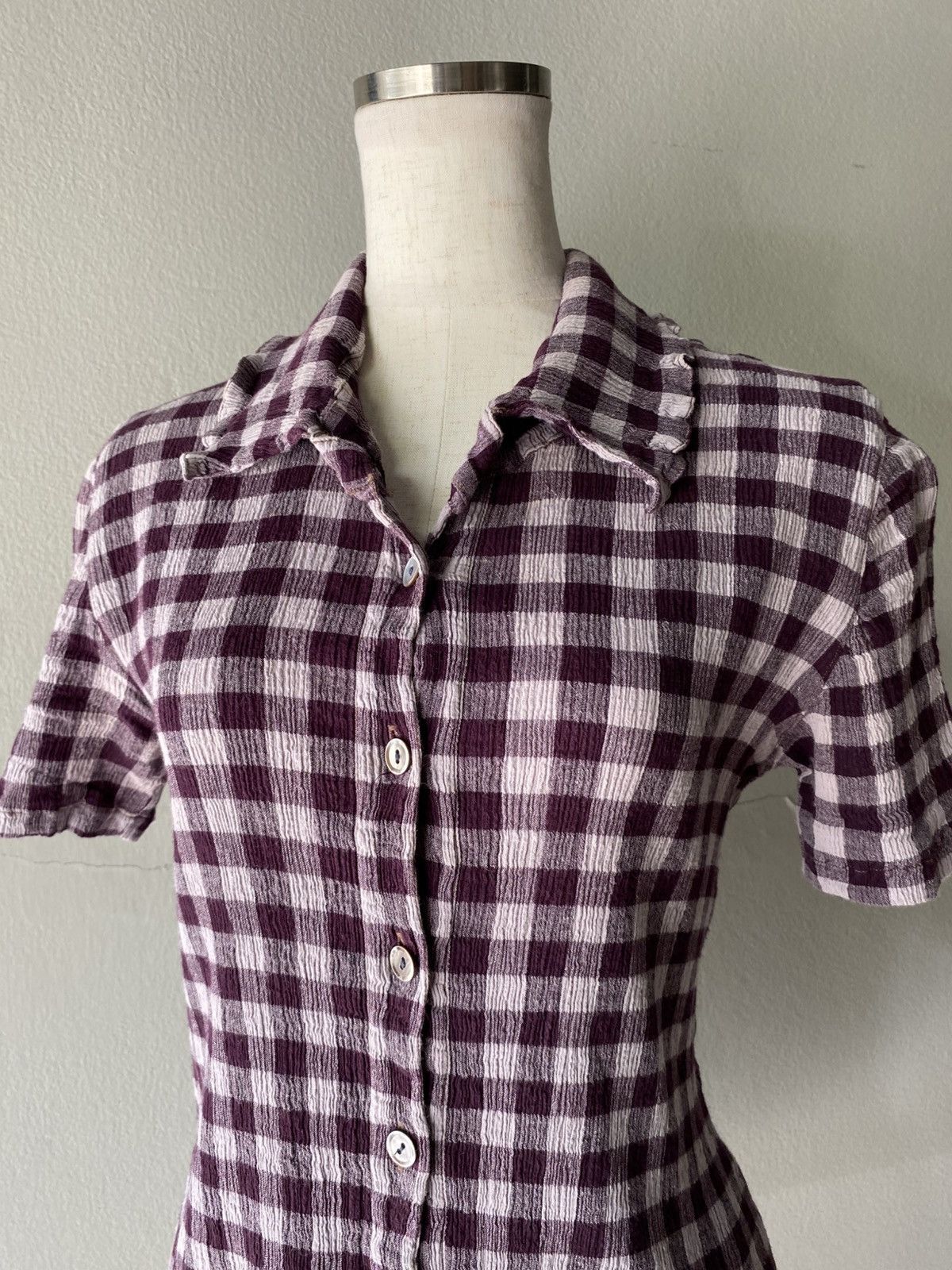 Tsumori Chisato TSUMORI CHISATO Purple Plaid Button-Down Pleated Top Size M / US 6-8 / IT 42-44 - 14 Thumbnail