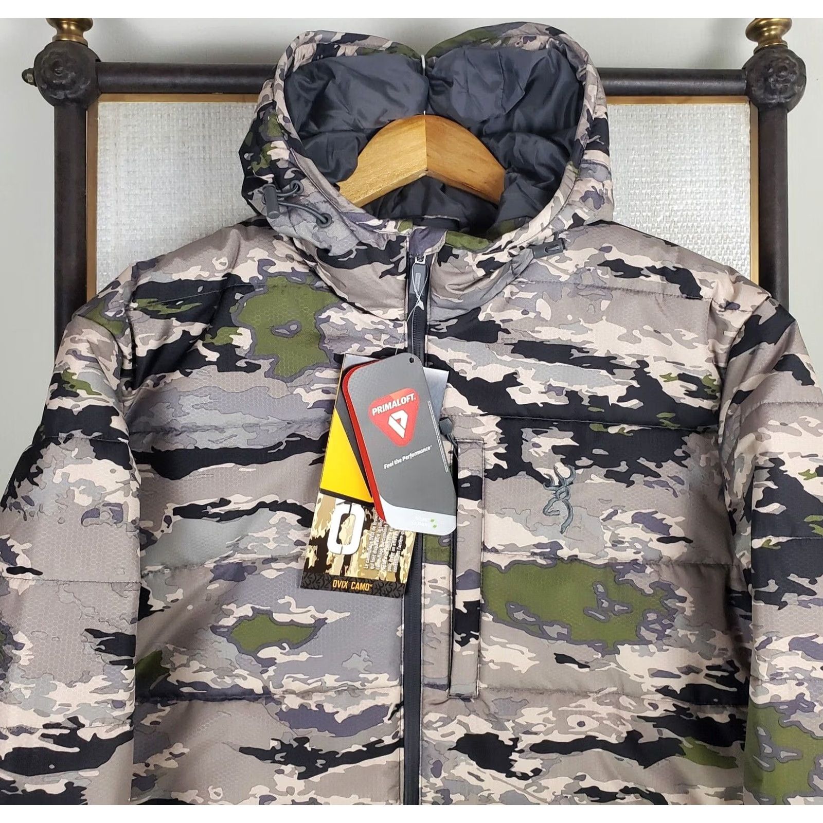 Vintage Browning Mens Full Zip Hooded Ovix Camouflage Primaloft Silver Insulated Jacket Training Weather Wear Jacket Size US L / EU 52-54 / 3 - 2 Thumbnail