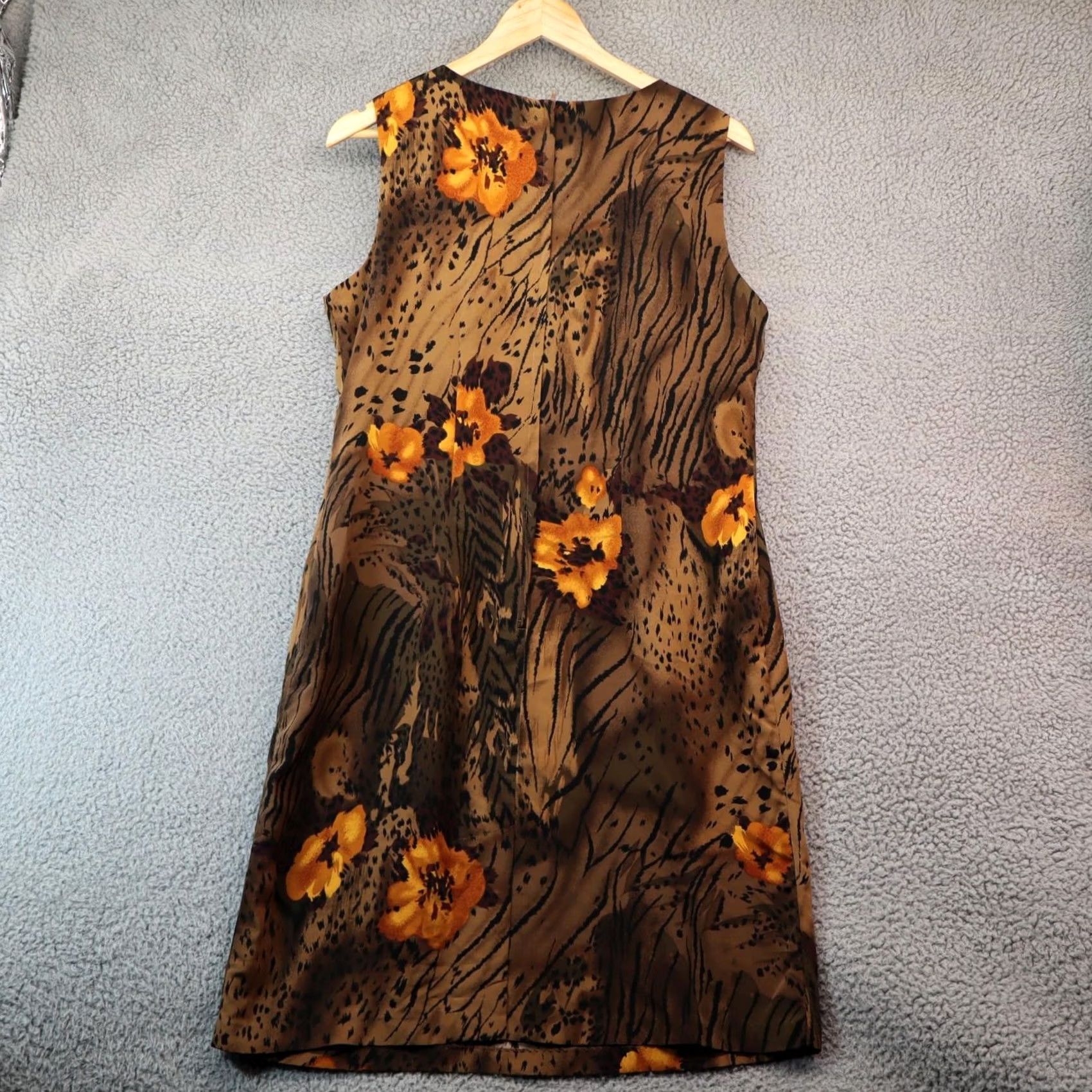 Vintage Dressbarn Women Plus 14 Knee Length Sleeveless Fit & Flare Party Cocktail Brown Polyester Dress Size XL / US 12-14 / IT 48-50 - 7 Thumbnail