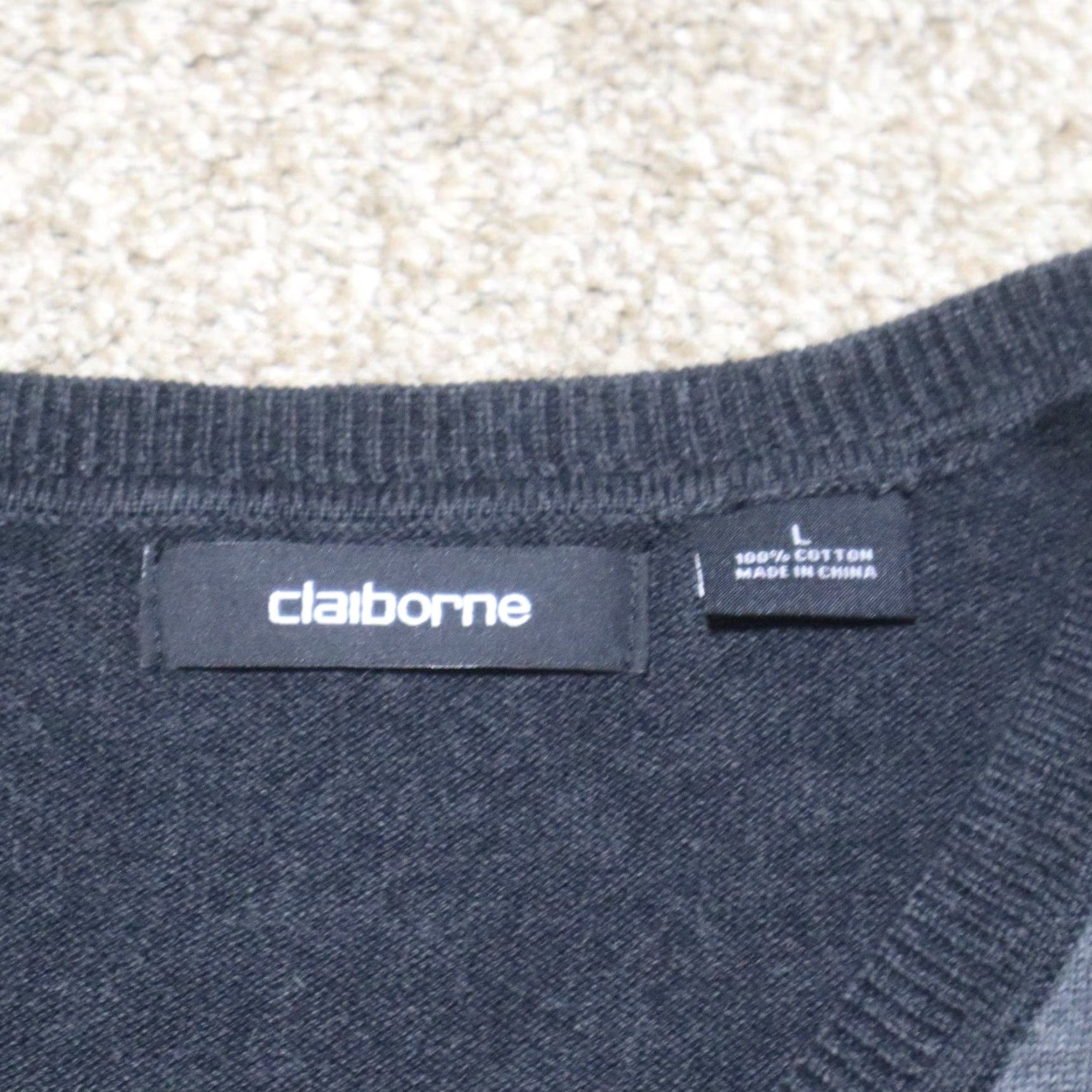 Liz Claiborne Liz Claiborne Sweater V-Neck Long Sleeve Women's Size L Gray Blue Checked Pullover Knit Modern Classic 60s 70s Holiday Womens Size L / US 10 / IT 46 - 2 Thumbnail