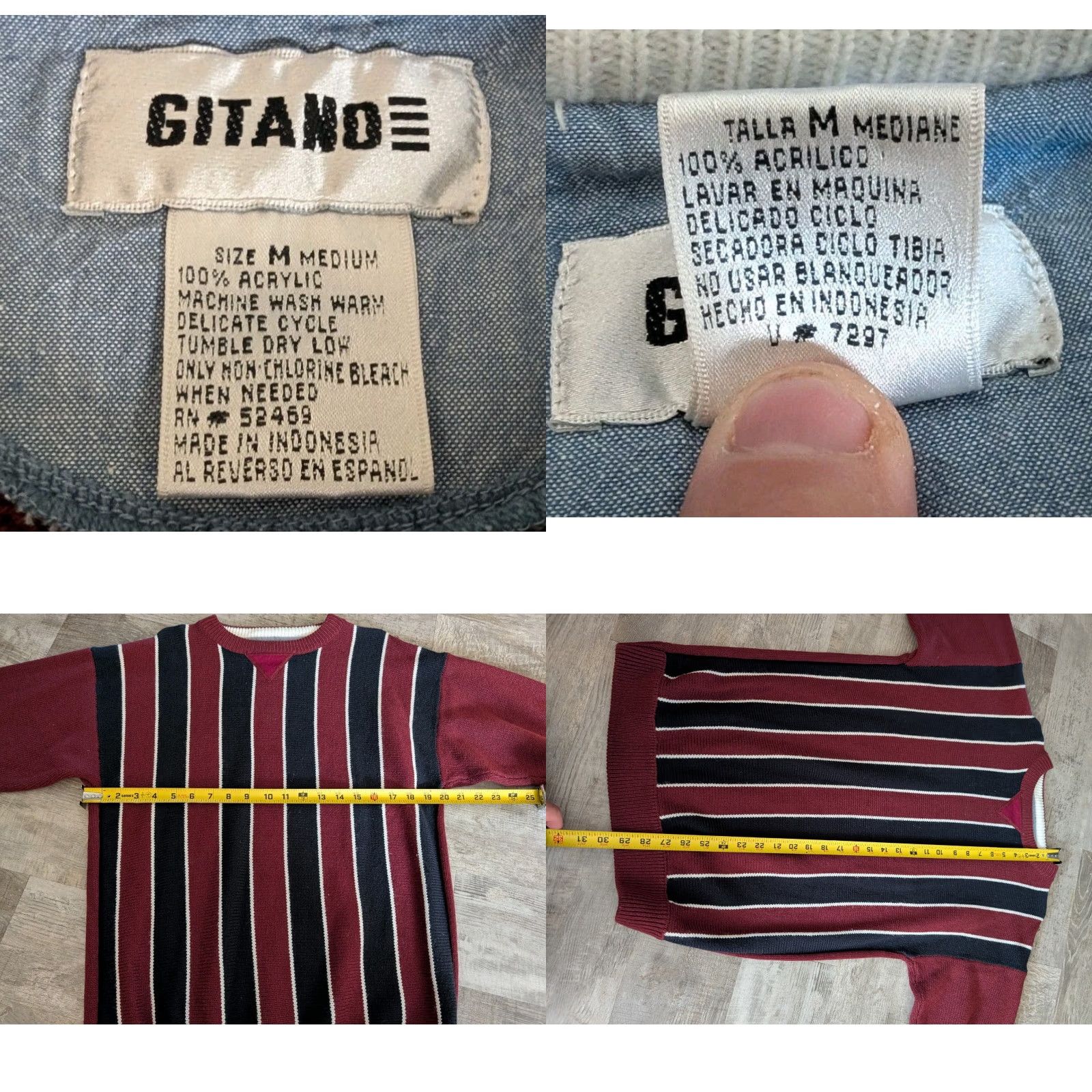 Vintage VINTAGE Gitano Striped Crew Neck Sweater Mens Size M Burgundy Black Long Sleeve 80s 90s Classic Size US M / EU 48-50 / 2 - 8 Thumbnail