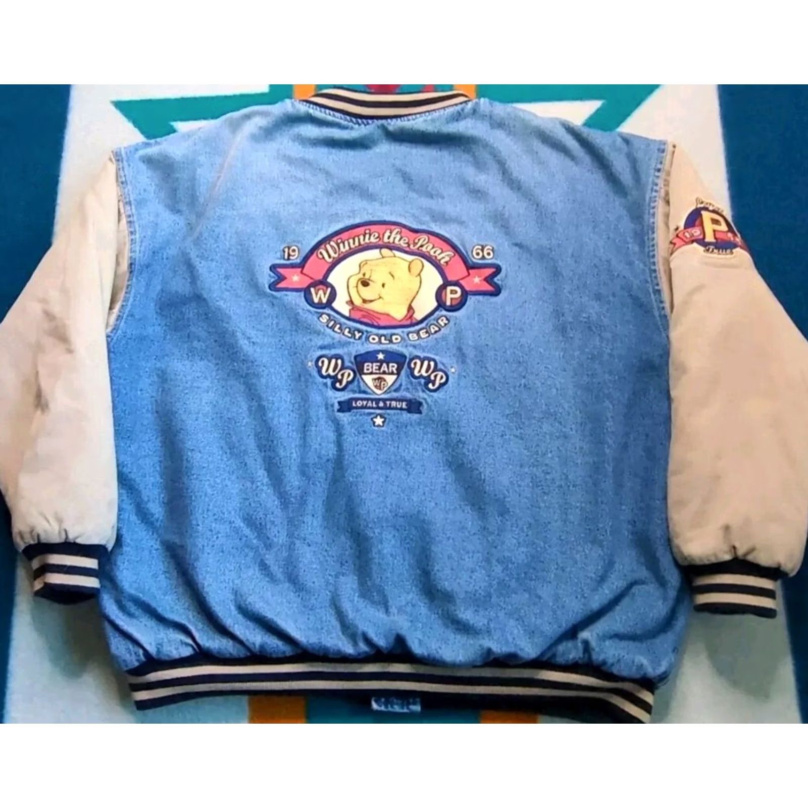 Denime VINTAGE Winnie The Pooh Jacket Varsity Bomber Letterman Denim Quilt Lined XL Mens Size US XL / EU 56 / 4 - 2 Thumbnail