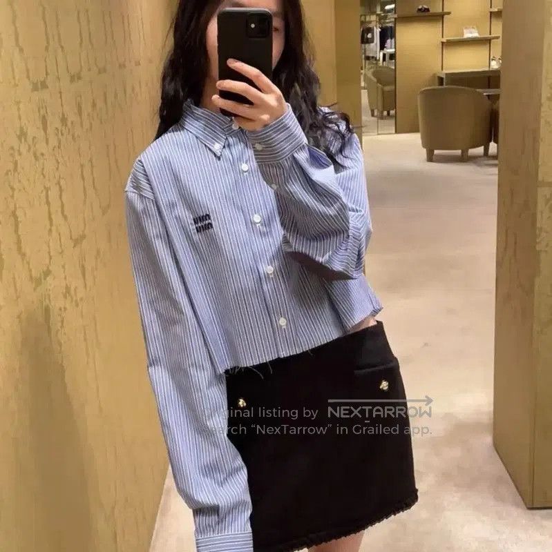 Miu Miu Miu Miu Blue Cropped Long Sleeve Shirt . Size M / US 6-8 / IT 42-44 - 8 Thumbnail