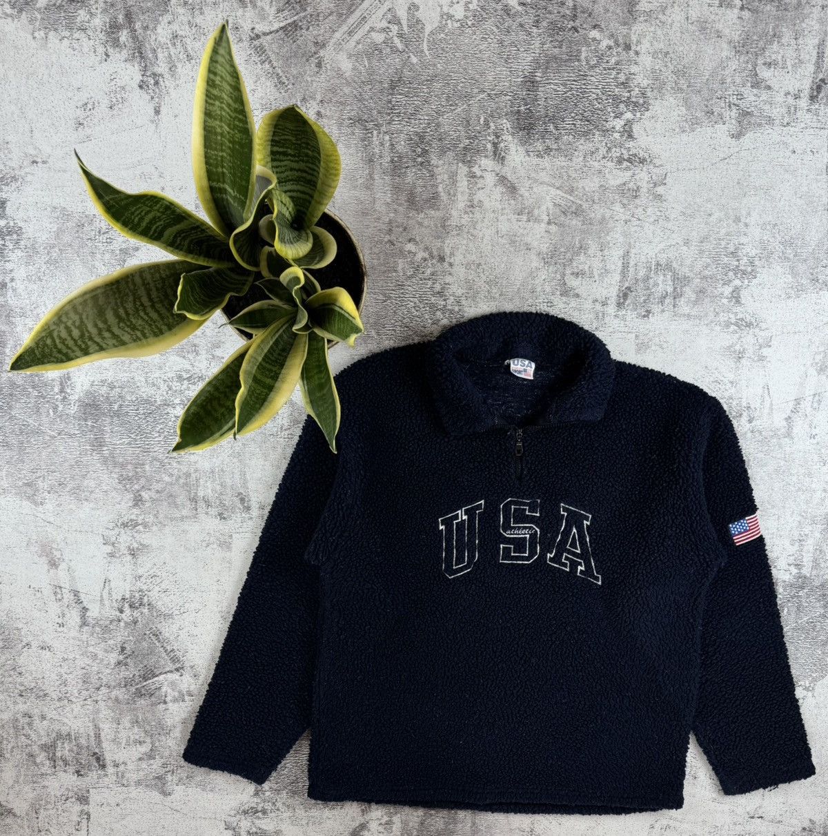 Vintage Sherpa USA Athletic Flag Logo Fleece Snow Sweatshirt Pullover Size US M / EU 48-50 / 2 - 1 Thumbnail