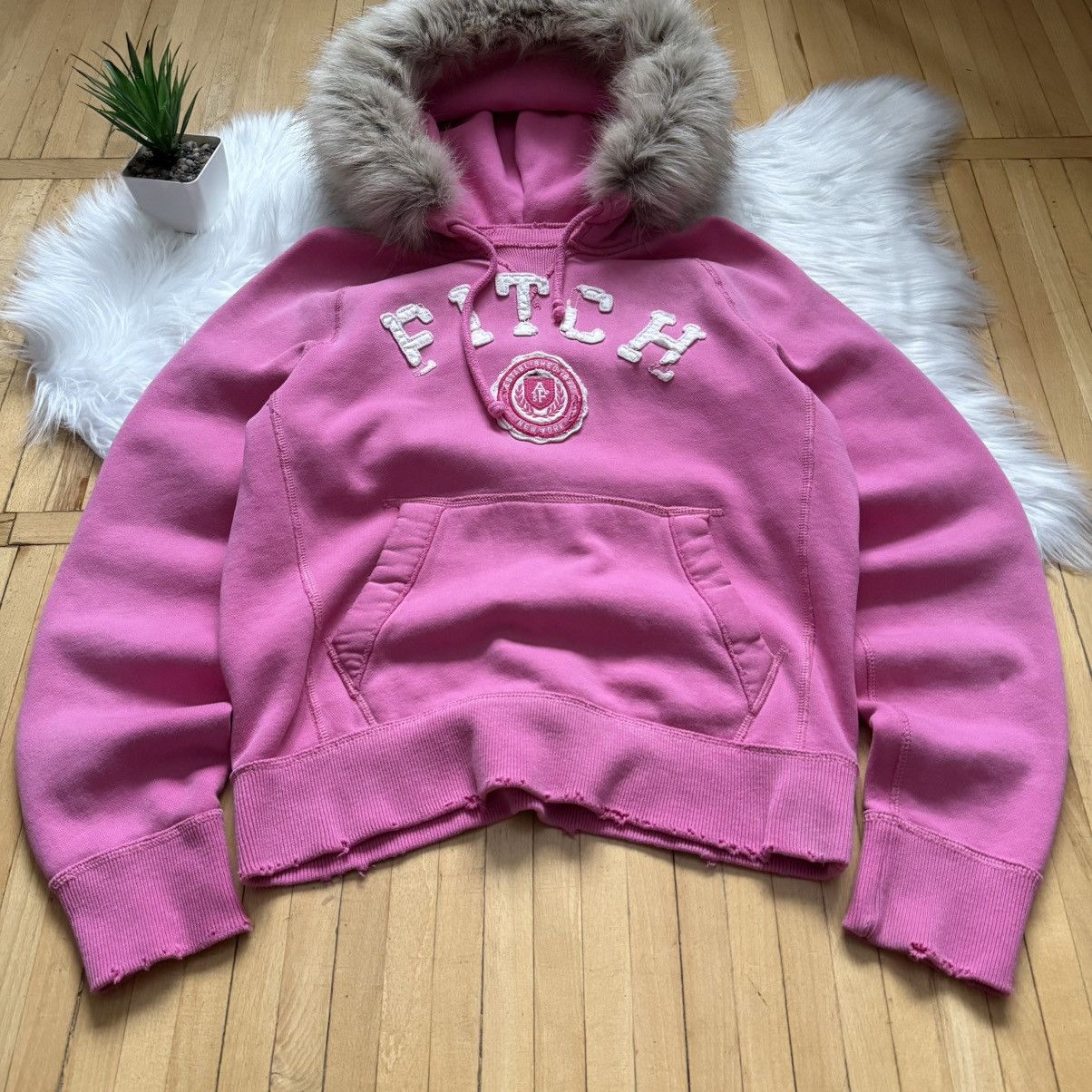 Abercrombie & Fitch 📌 Crazy Cute Vintage Abercrombie & Fitch Y2K Faux Fur Hoodie Size S / US 4 / IT 40 - 4 Thumbnail